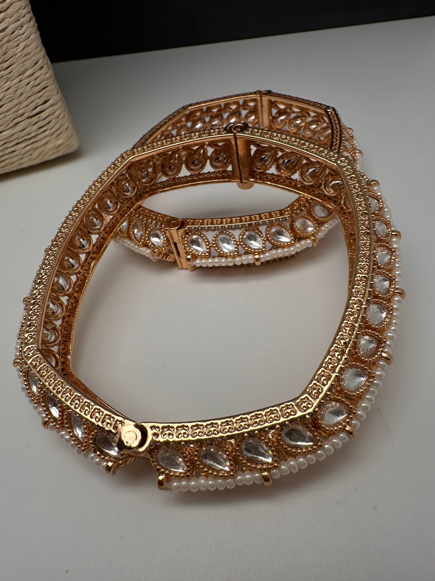 Kundan Pearls Openable  Square Kada Bangles