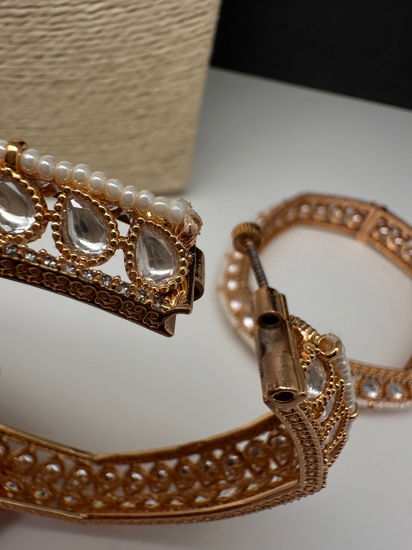 Kundan Pearls Openable  Square Kada Bangles