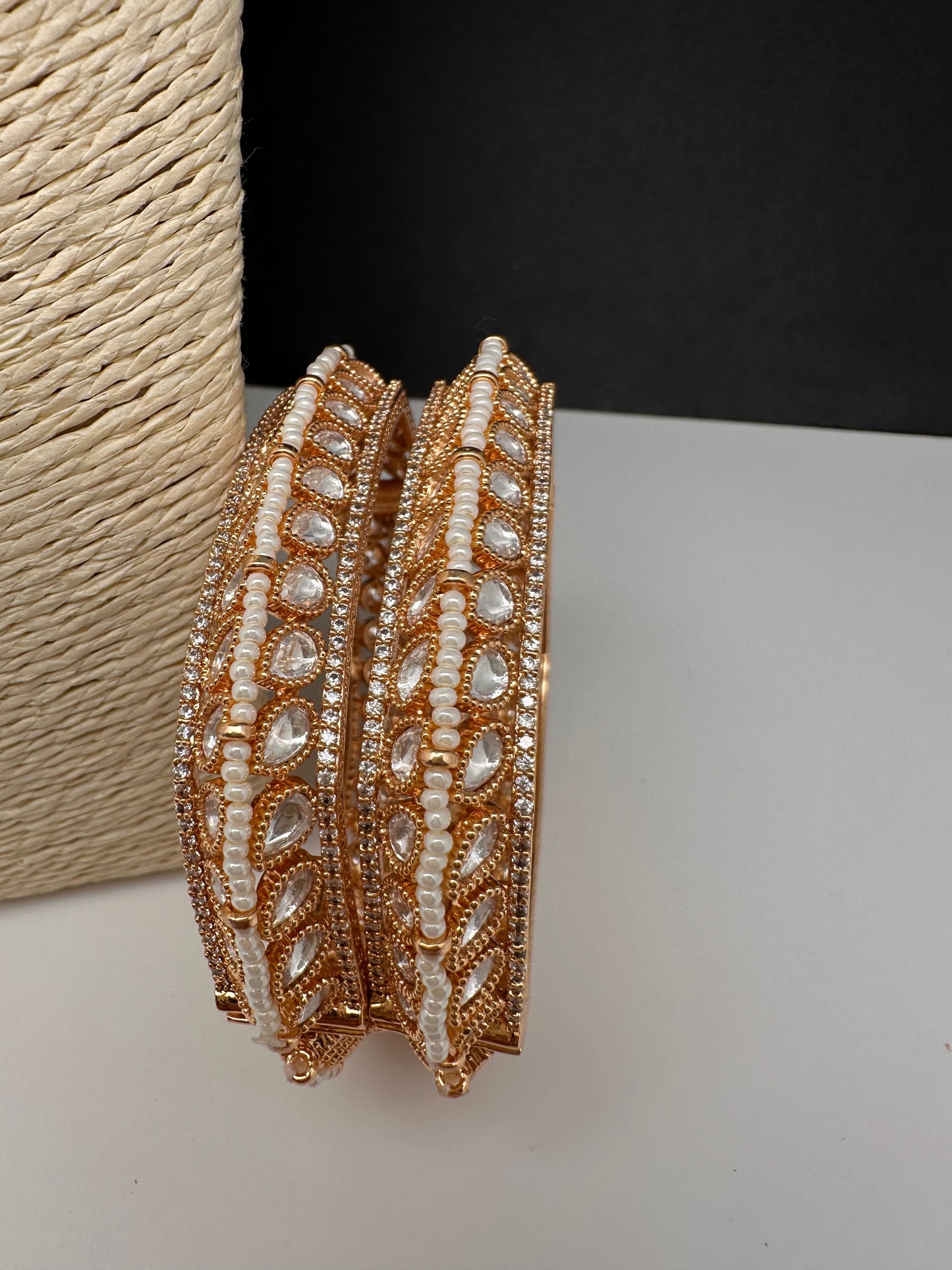 Kundan Pearls Openable  Square Kada Bangles