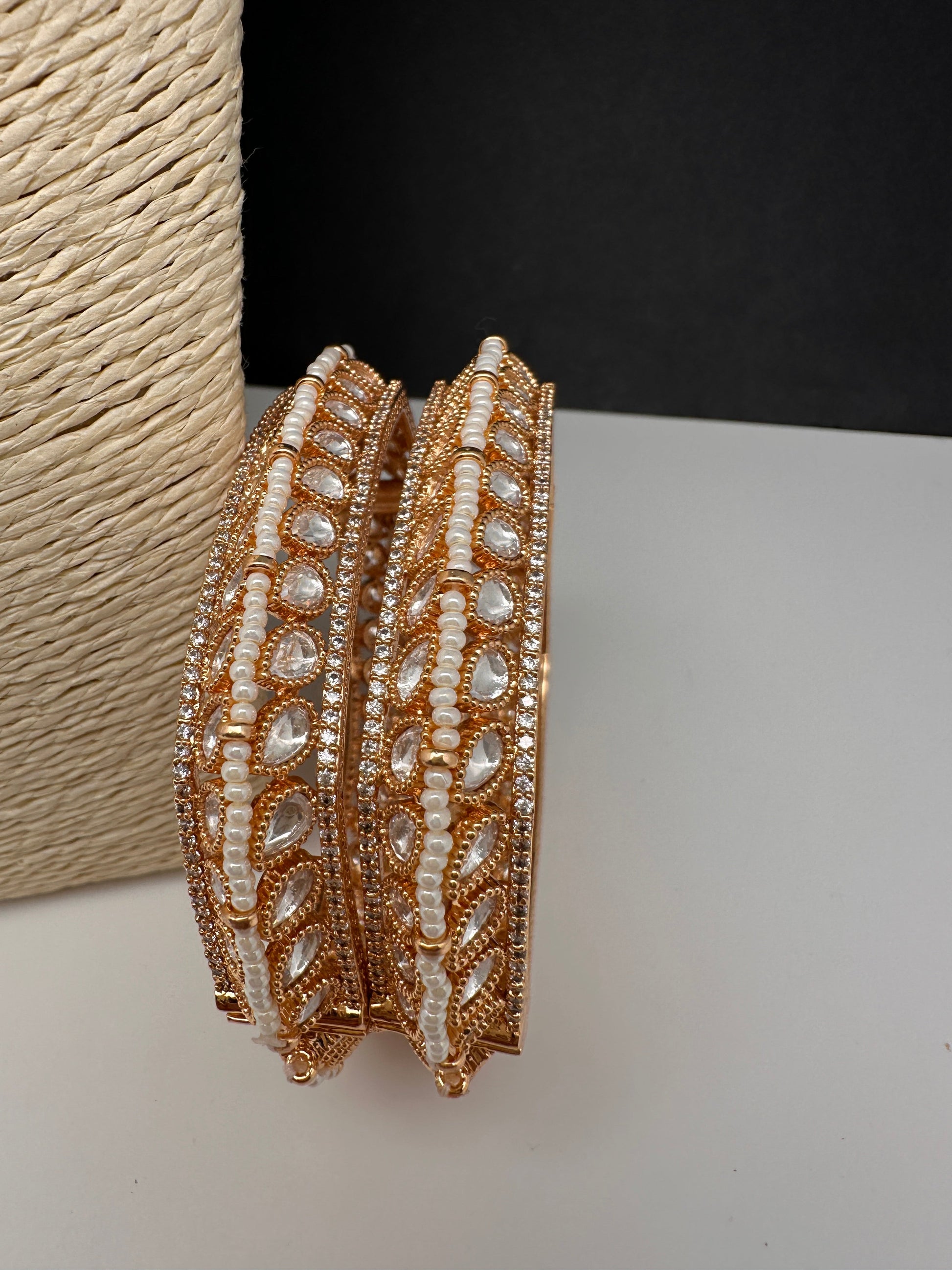 Kundan Pearls Openable  Square Kada Bangles