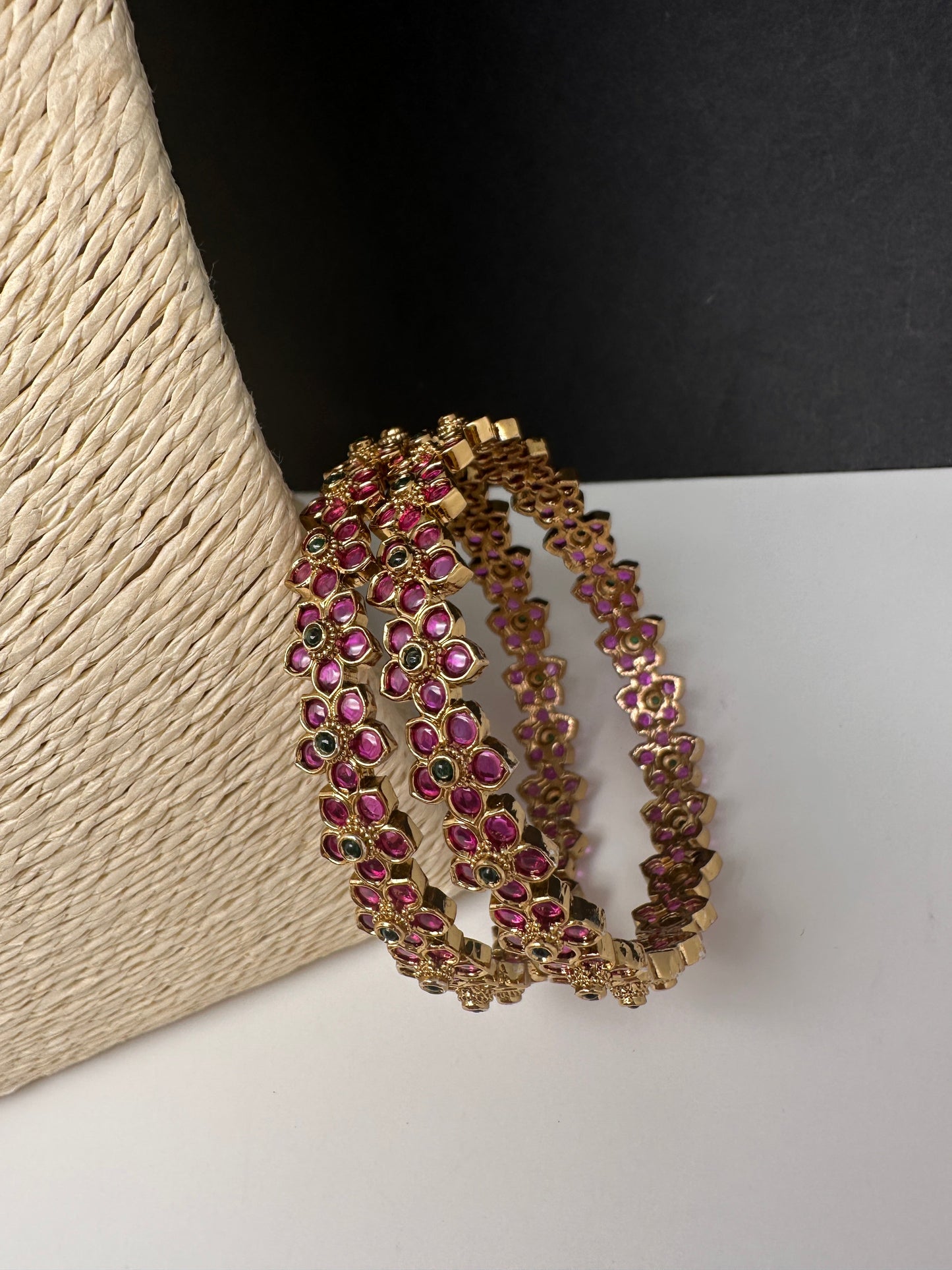 Matte Kempu Floral Bangles