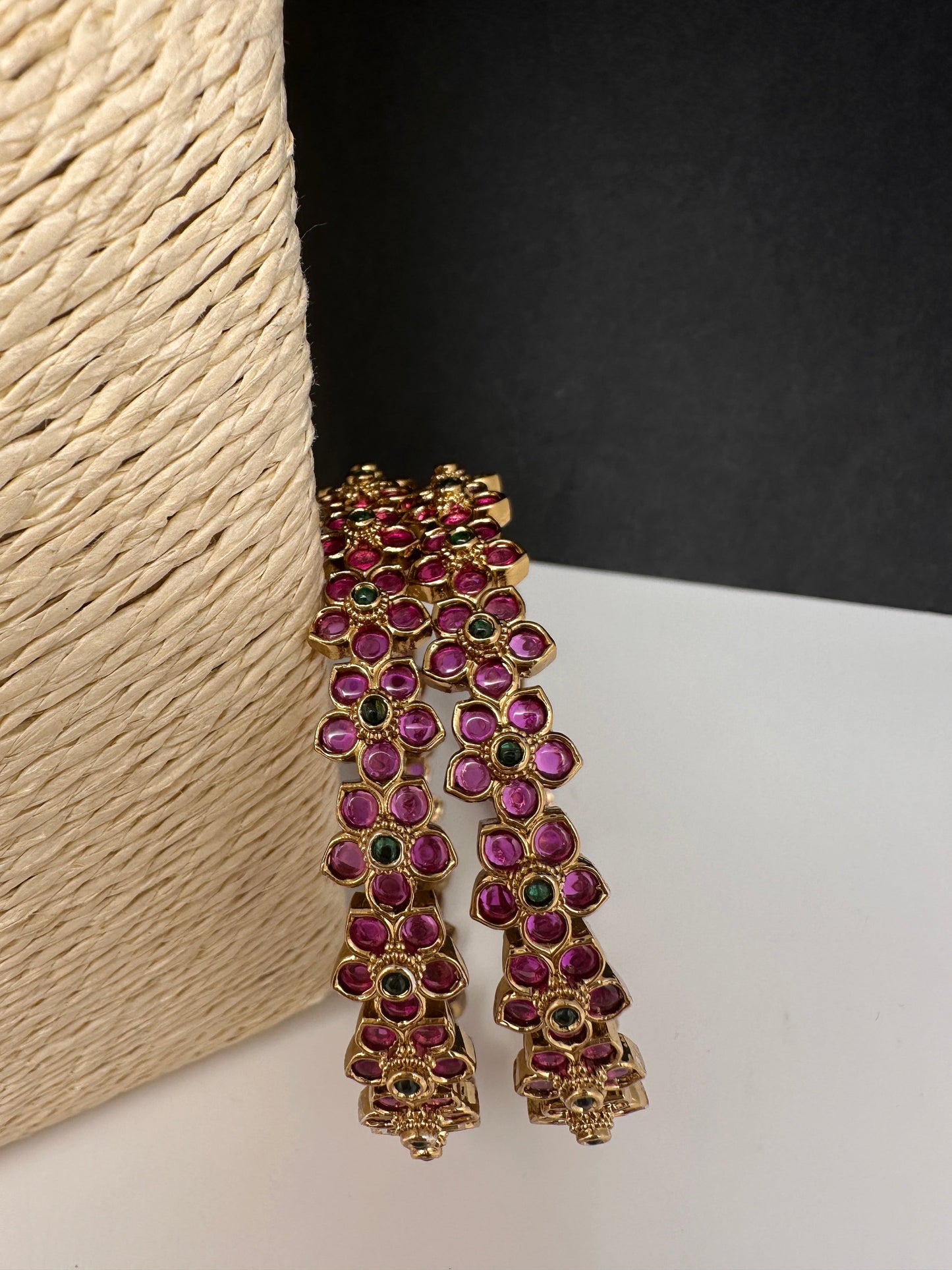 Matte Kempu Floral Bangles