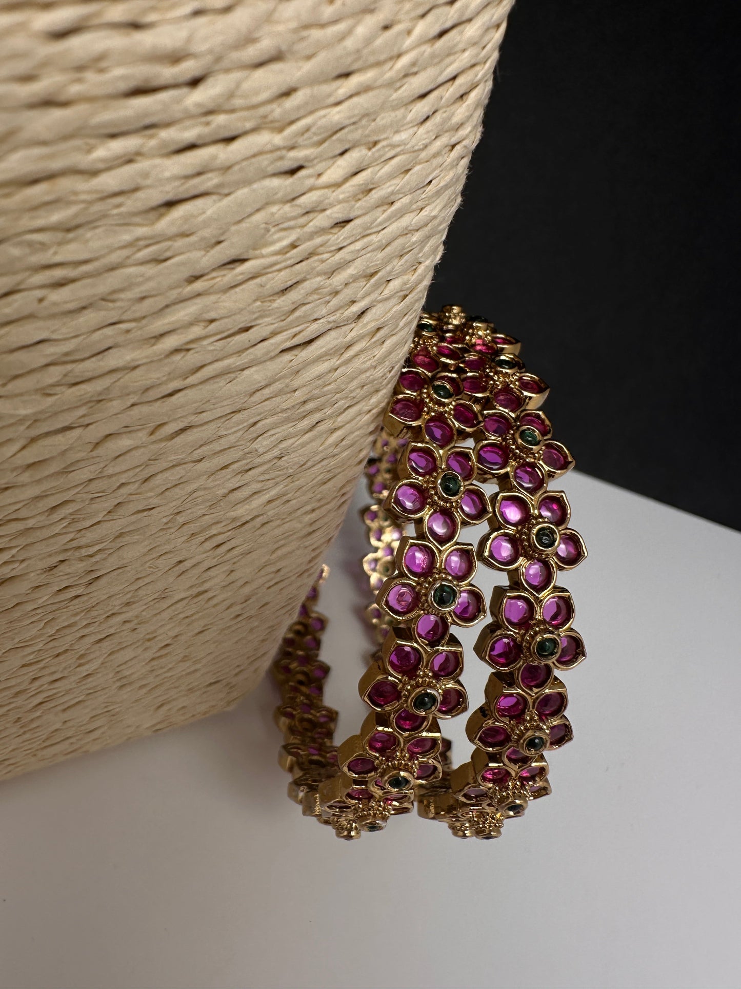 Matte Kempu Floral Bangles