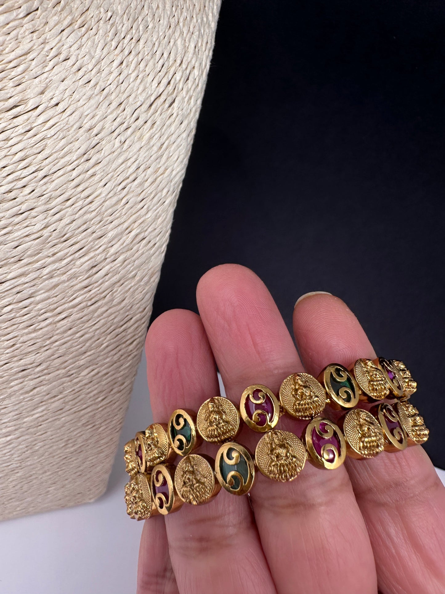 Matte Kempu Goddess Lakshmi Kassu Coin Bangles