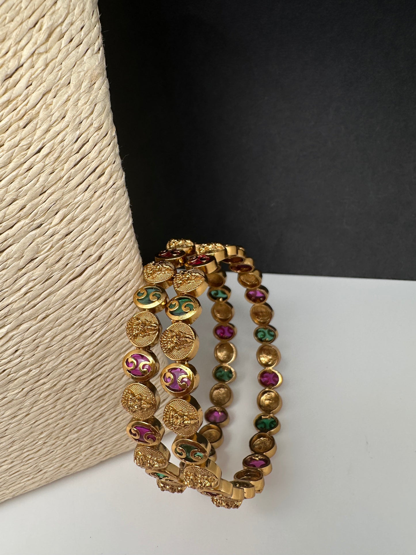 Matte Kempu Goddess Lakshmi Kassu Coin Bangles