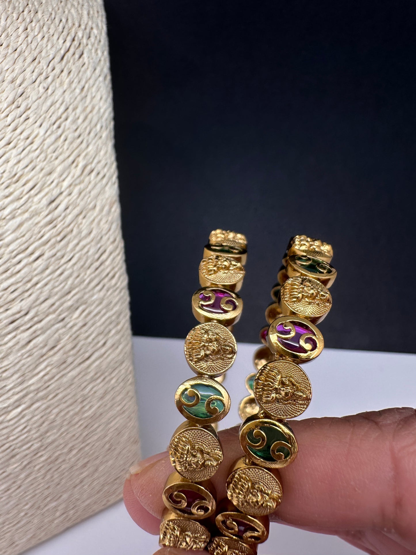 Matte Kempu Goddess Lakshmi Kassu Coin Bangles