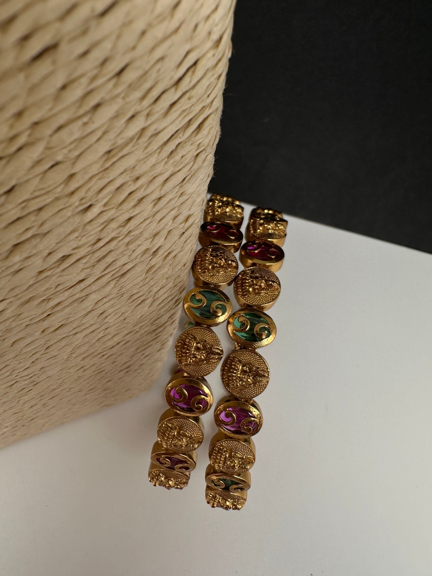 Matte Kempu Goddess Lakshmi Kassu Coin Bangles