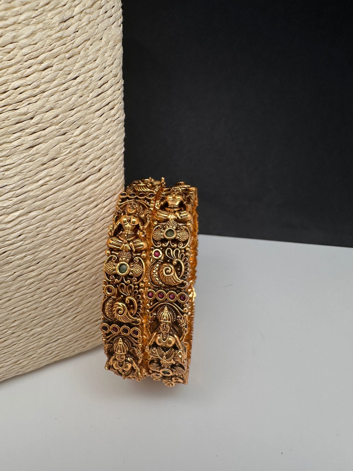 Matte Antique Nakshi Goddess Lakshmi Peacock Bangles