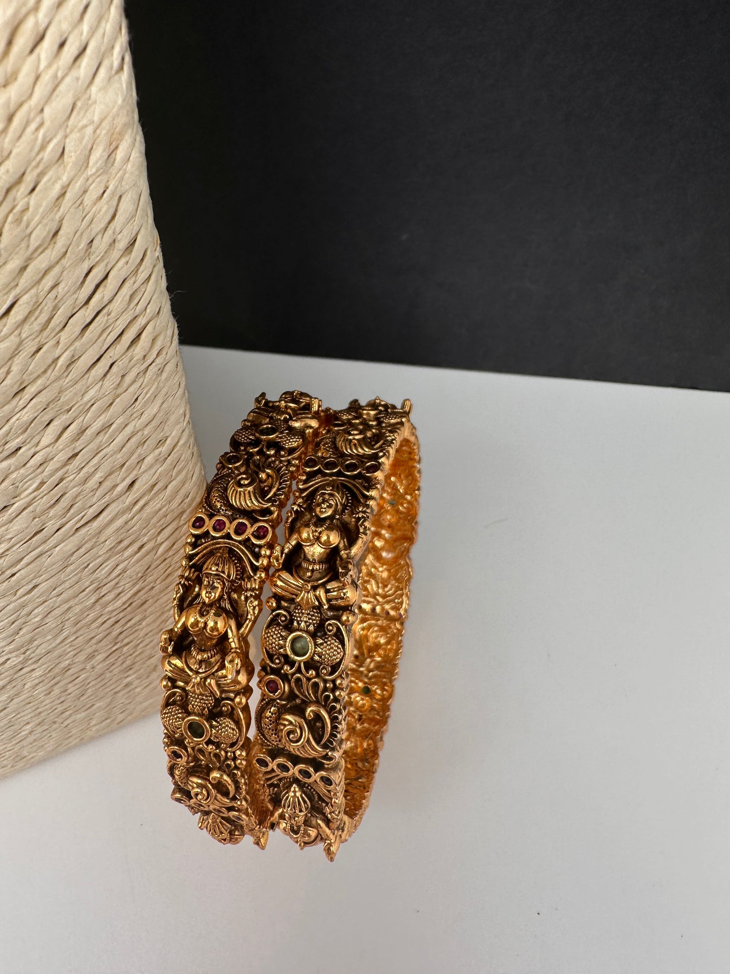 Matte Antique Nakshi Goddess Lakshmi Peacock Bangles