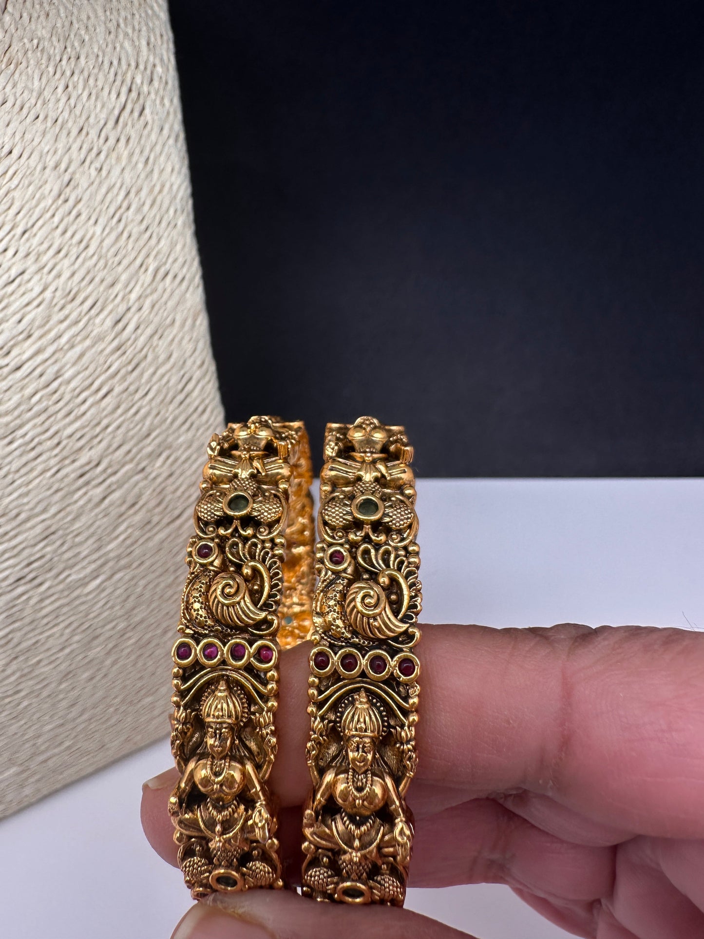 Matte Antique Nakshi Goddess Lakshmi Peacock Bangles