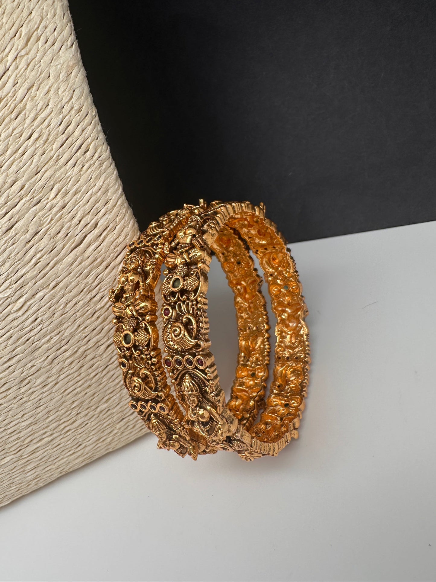 Matte Antique Nakshi Goddess Lakshmi Peacock Bangles