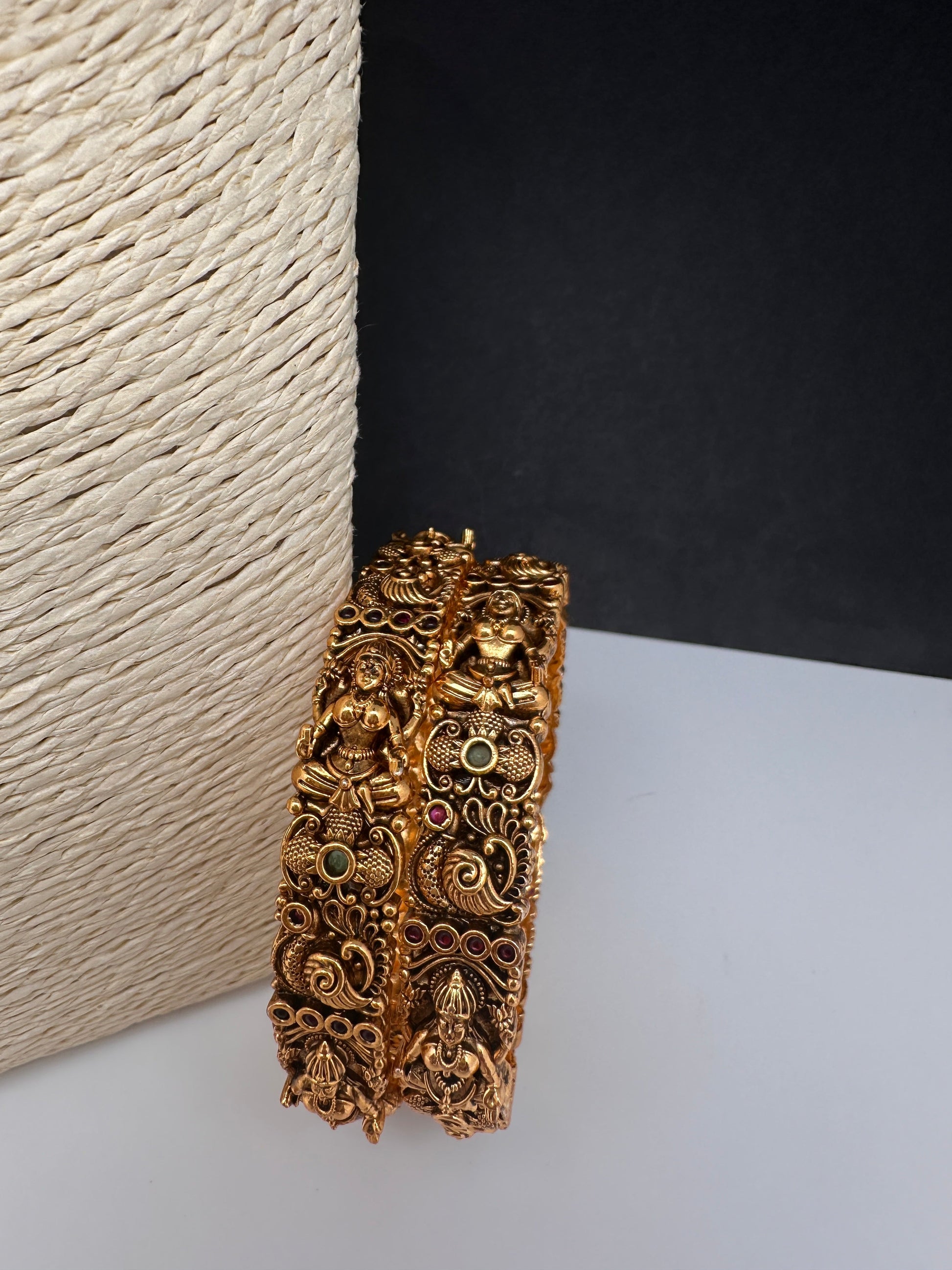 Matte Antique Nakshi Goddess Lakshmi Peacock Bangles
