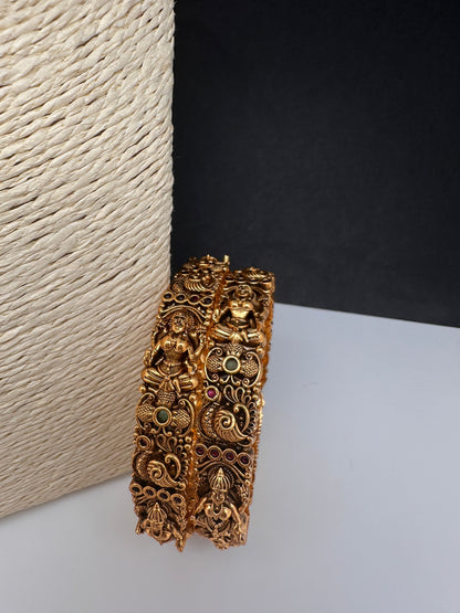 Matte Antique Nakshi Goddess Lakshmi Peacock Bangles