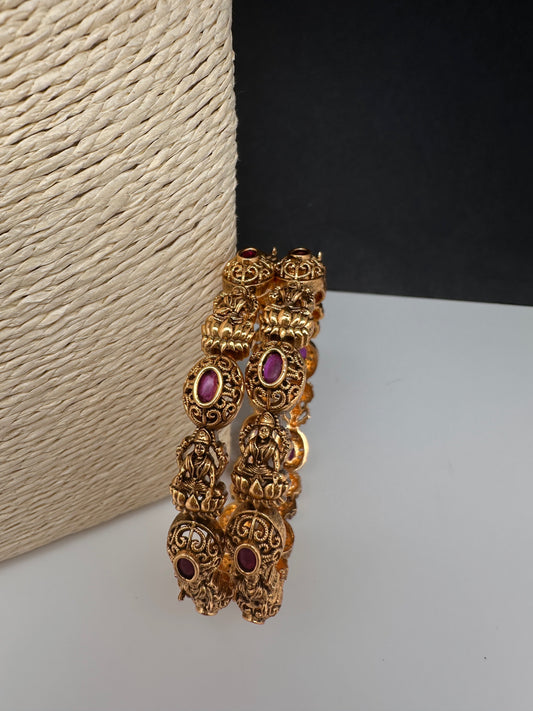 Matte Antique Nakshi Goddess Lakshmi Bangles