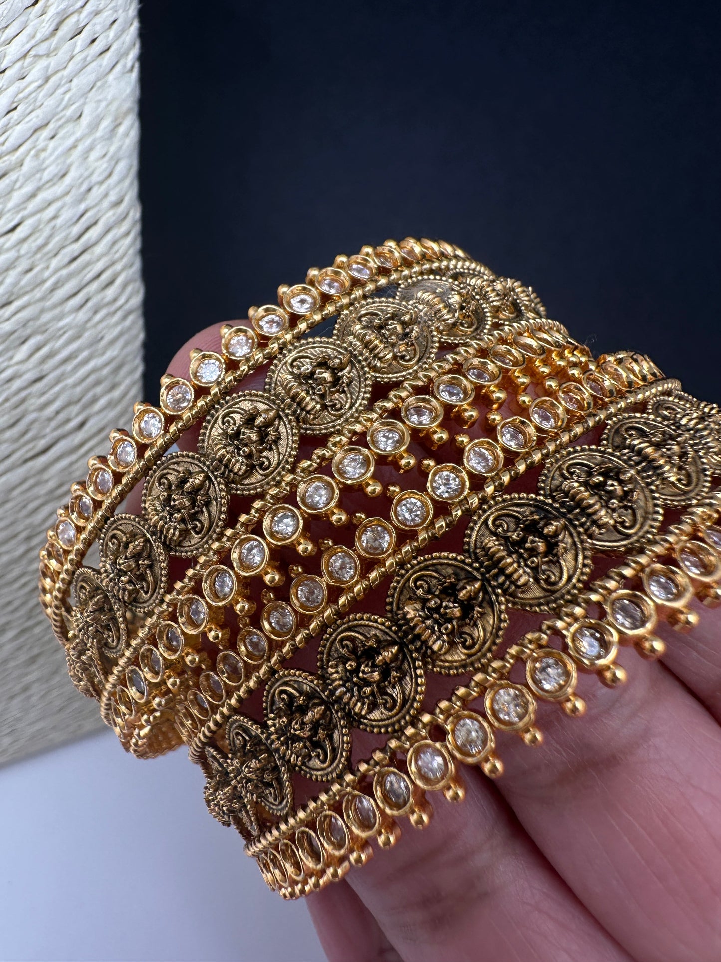 Matte Antique Goddess Lakshmi Kada Bangles