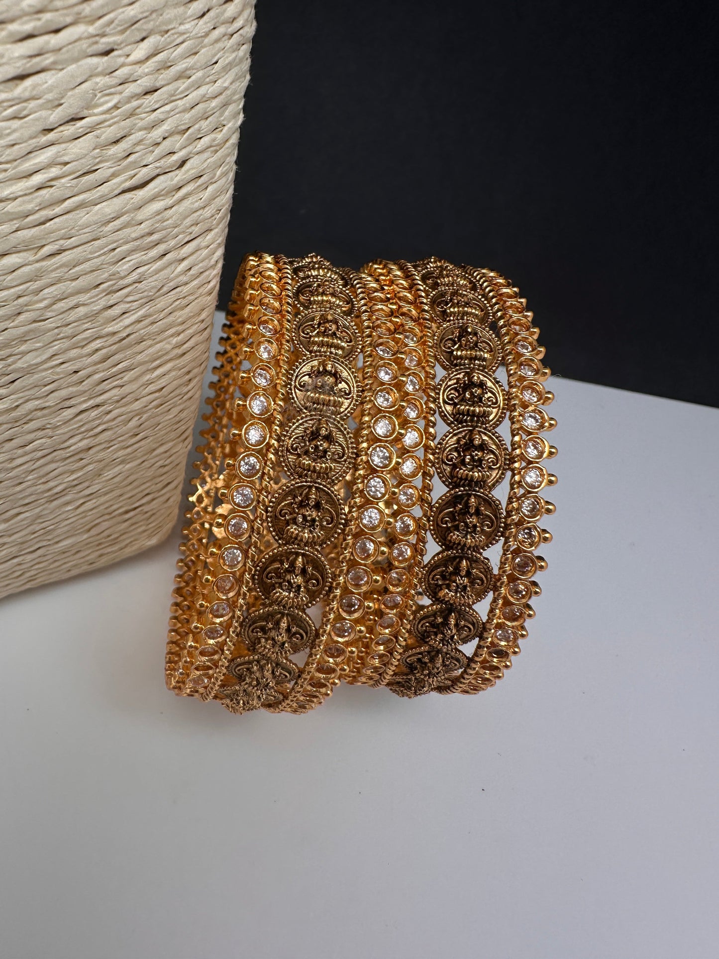 Matte Antique Goddess Lakshmi Kada Bangles