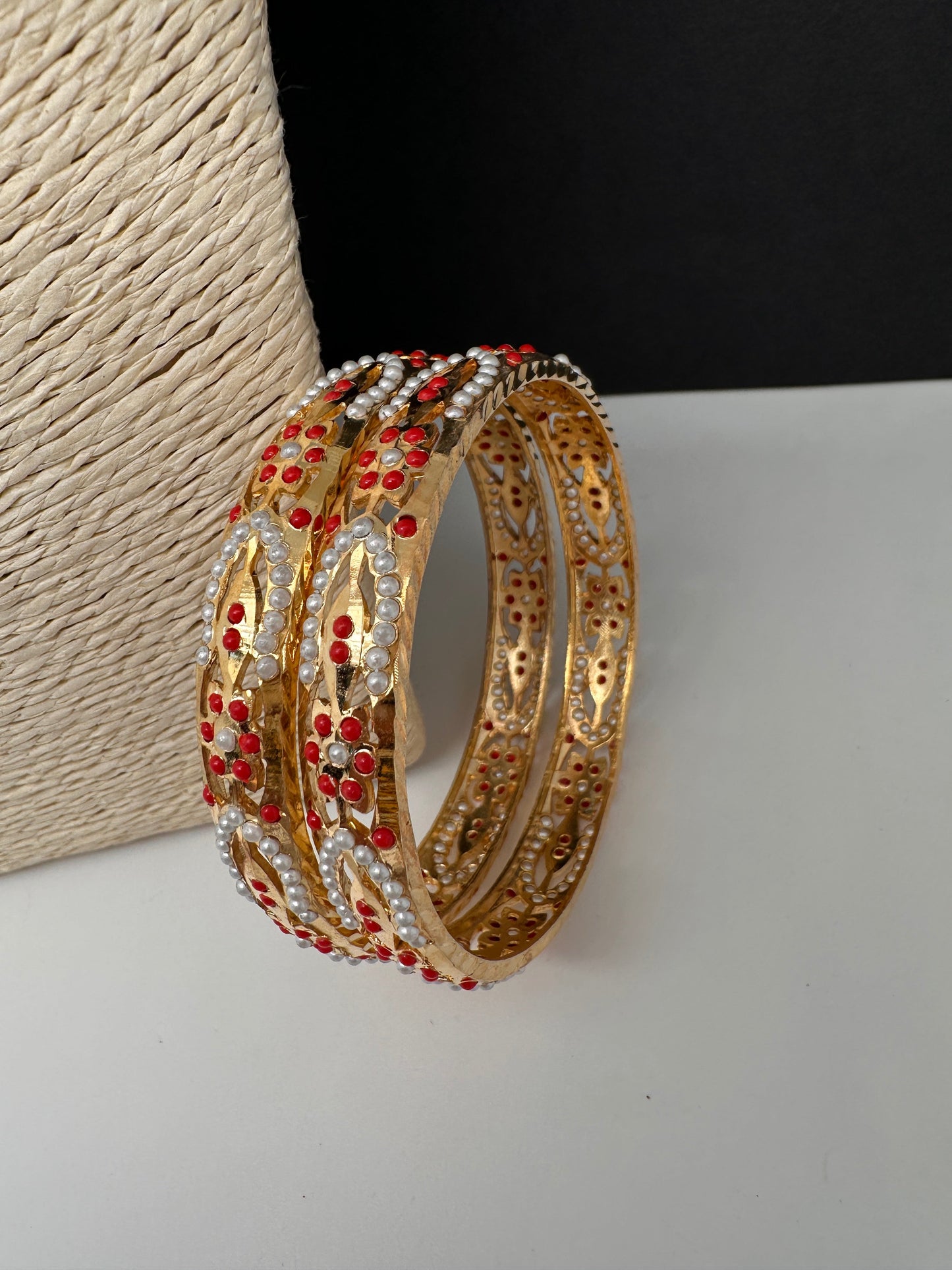 Hyderabadi Jadau Coral Pearls Bangles