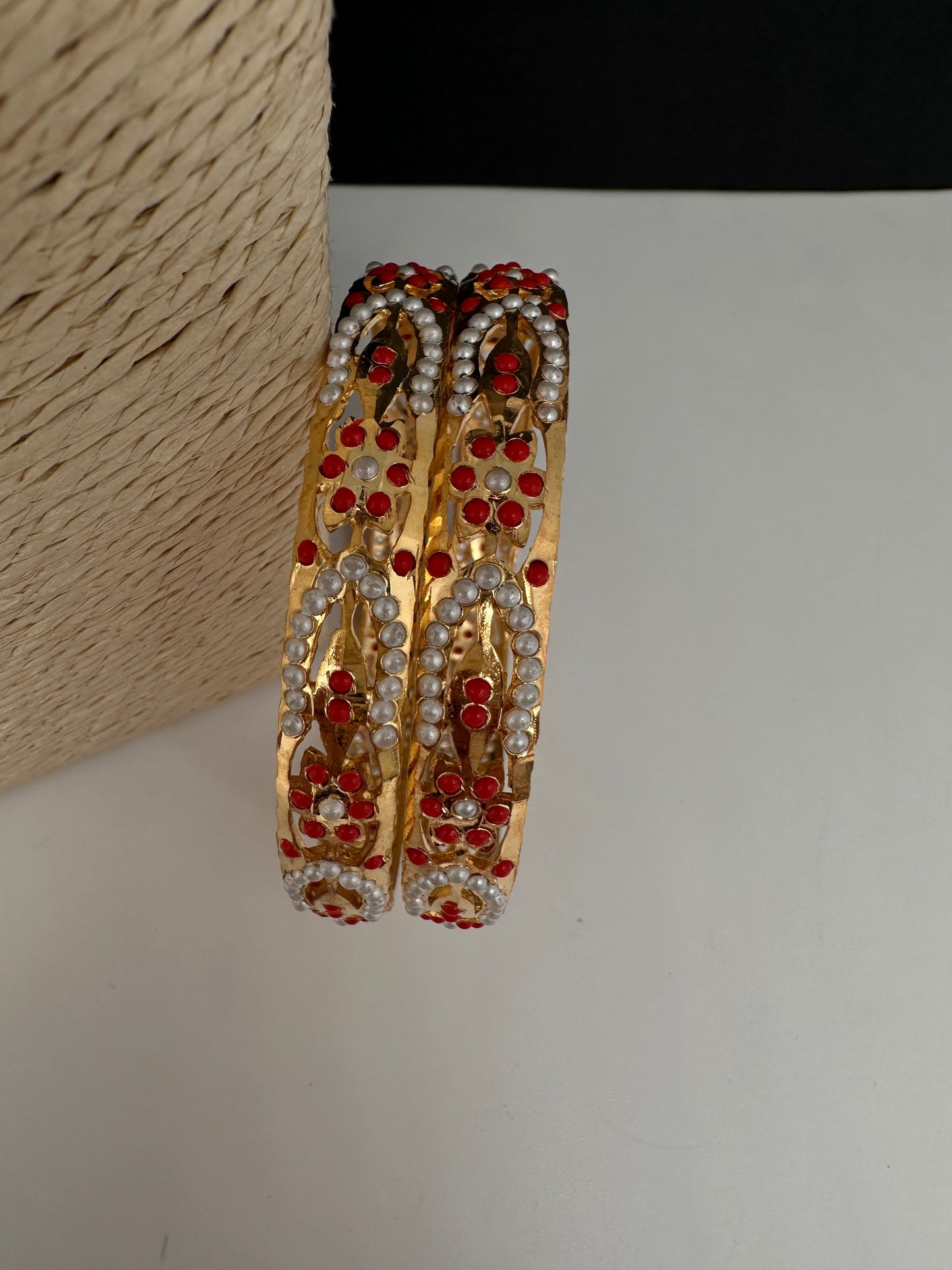 Hyderabadi Jadau Coral Pearls Bangles
