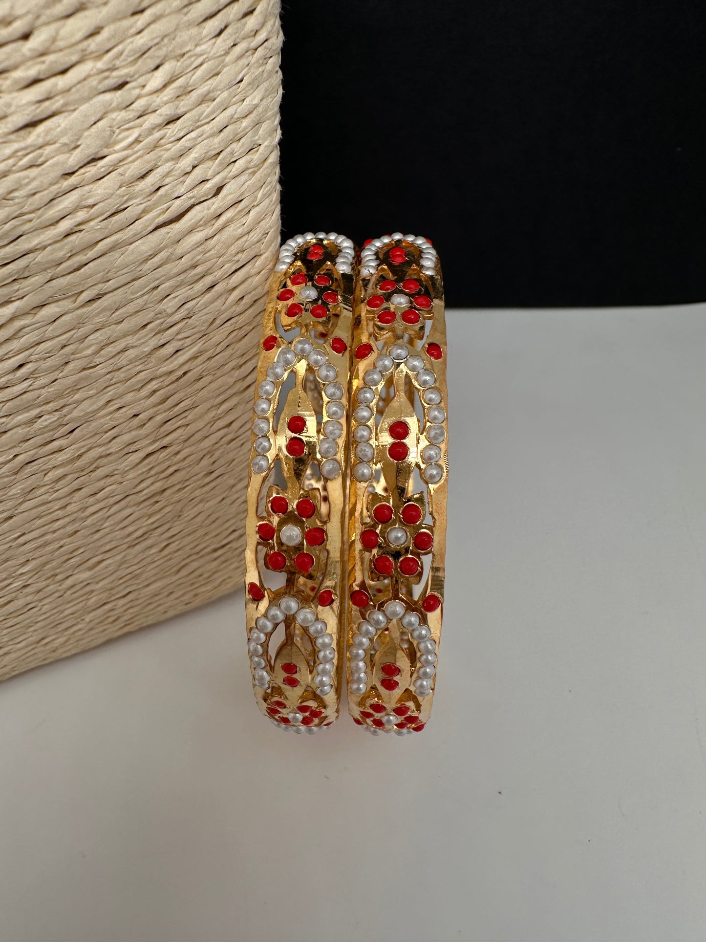 Hyderabadi Jadau Coral Pearls Bangles