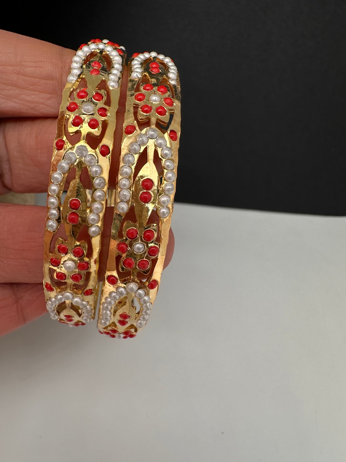 Hyderabadi Jadau Coral Pearls Bangles