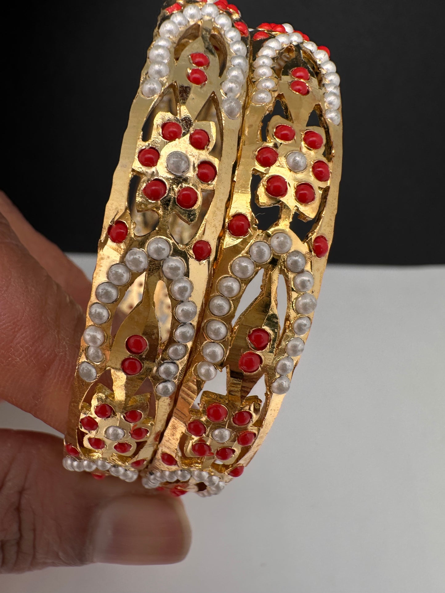 Hyderabadi Jadau Coral Pearls Bangles