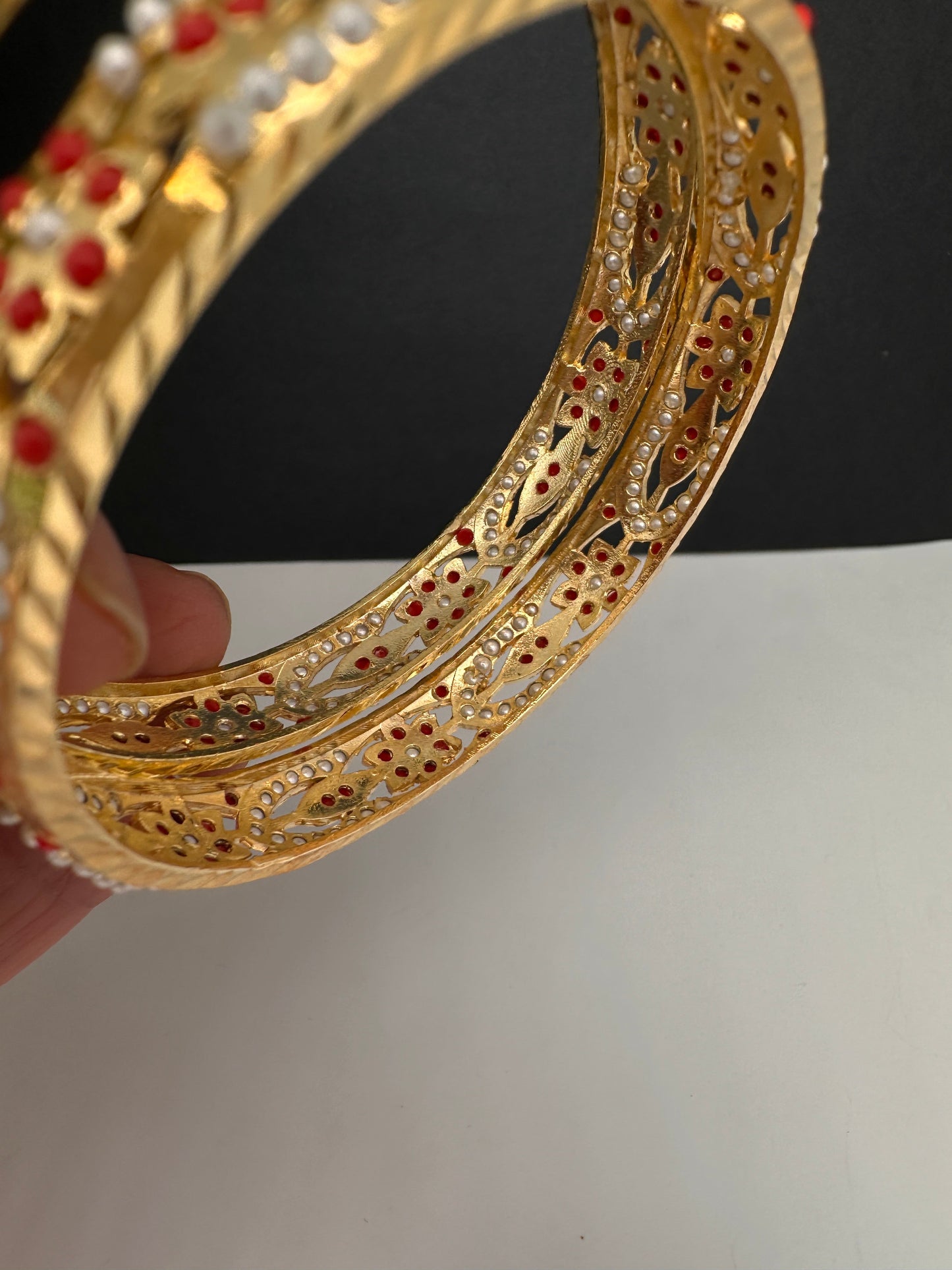 Hyderabadi Jadau Coral Pearls Bangles