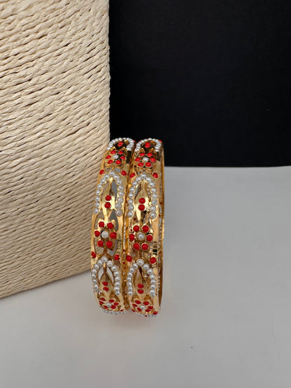Hyderabadi Jadau Coral Pearls Bangles