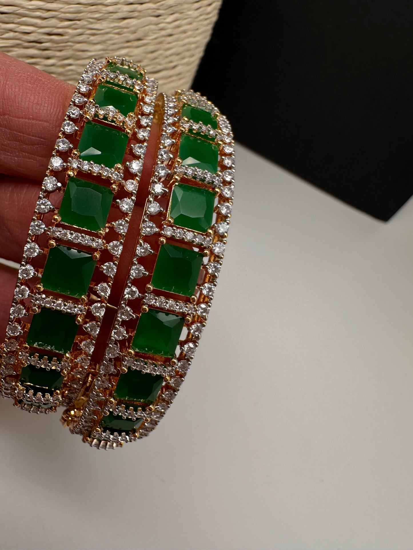 AD Emerald Green Openable Bangles - 2.10