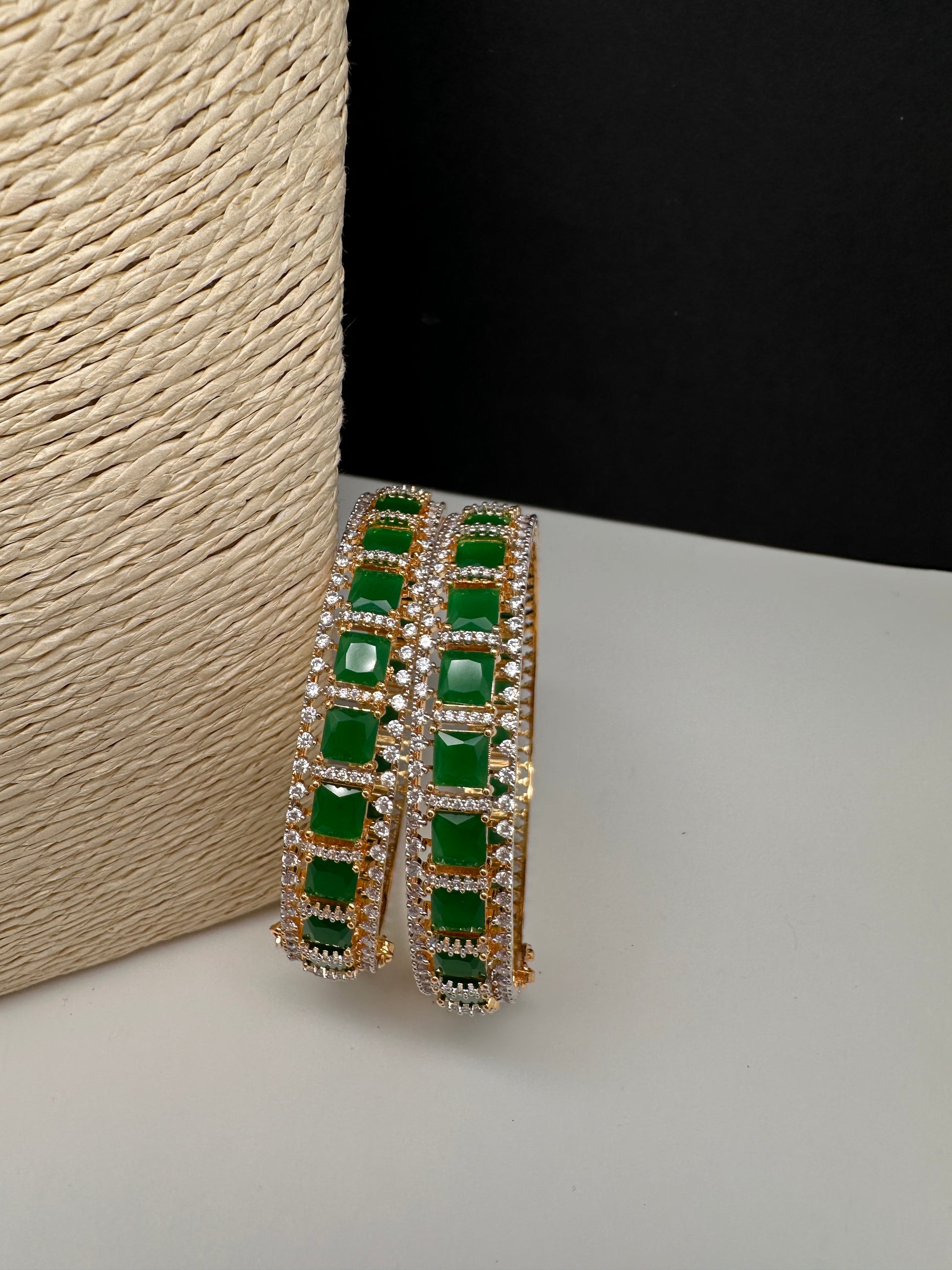 AD Emerald Green Openable Bangles - 2.10