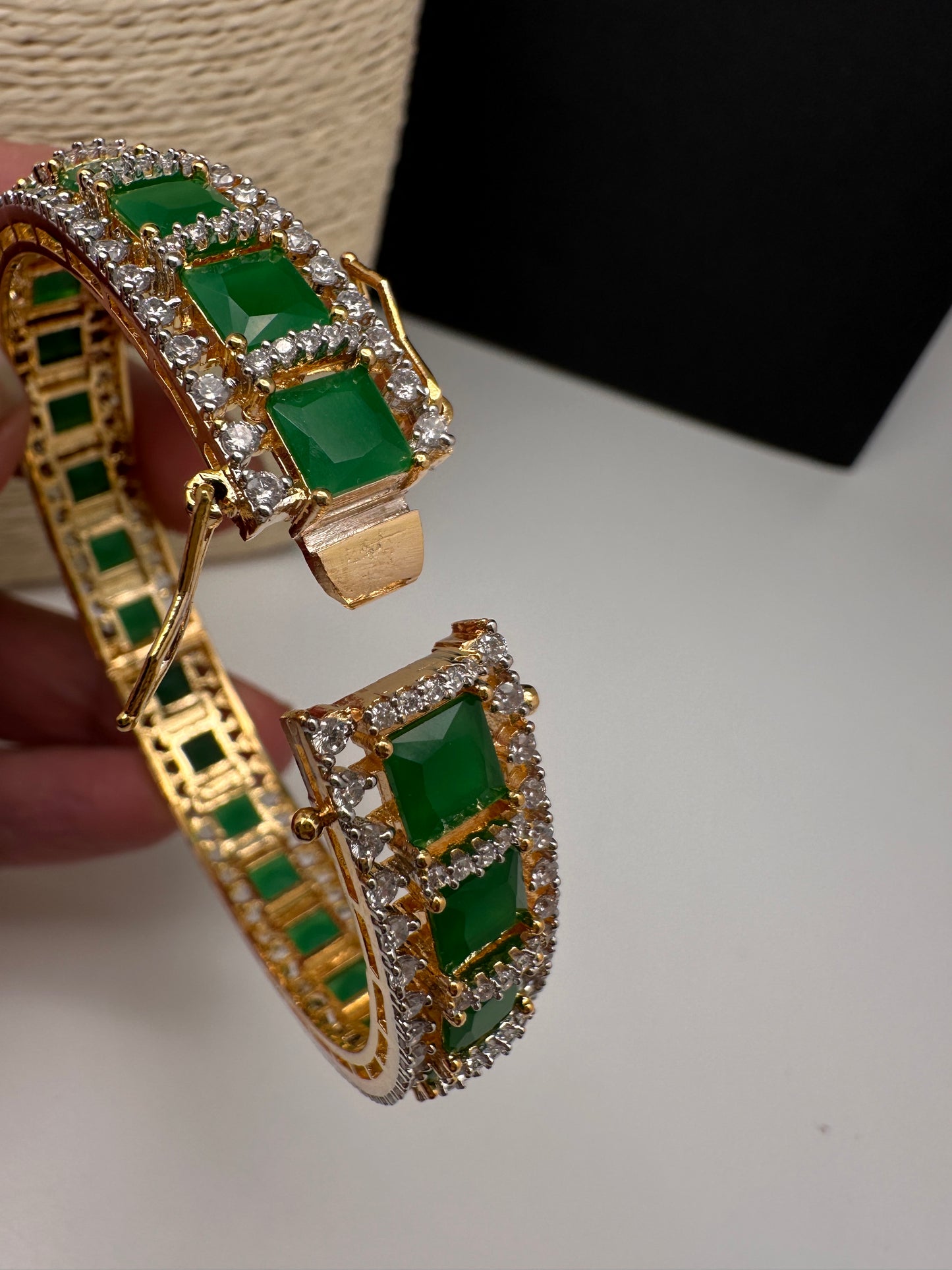 AD Emerald Green Openable Bangles - 2.10
