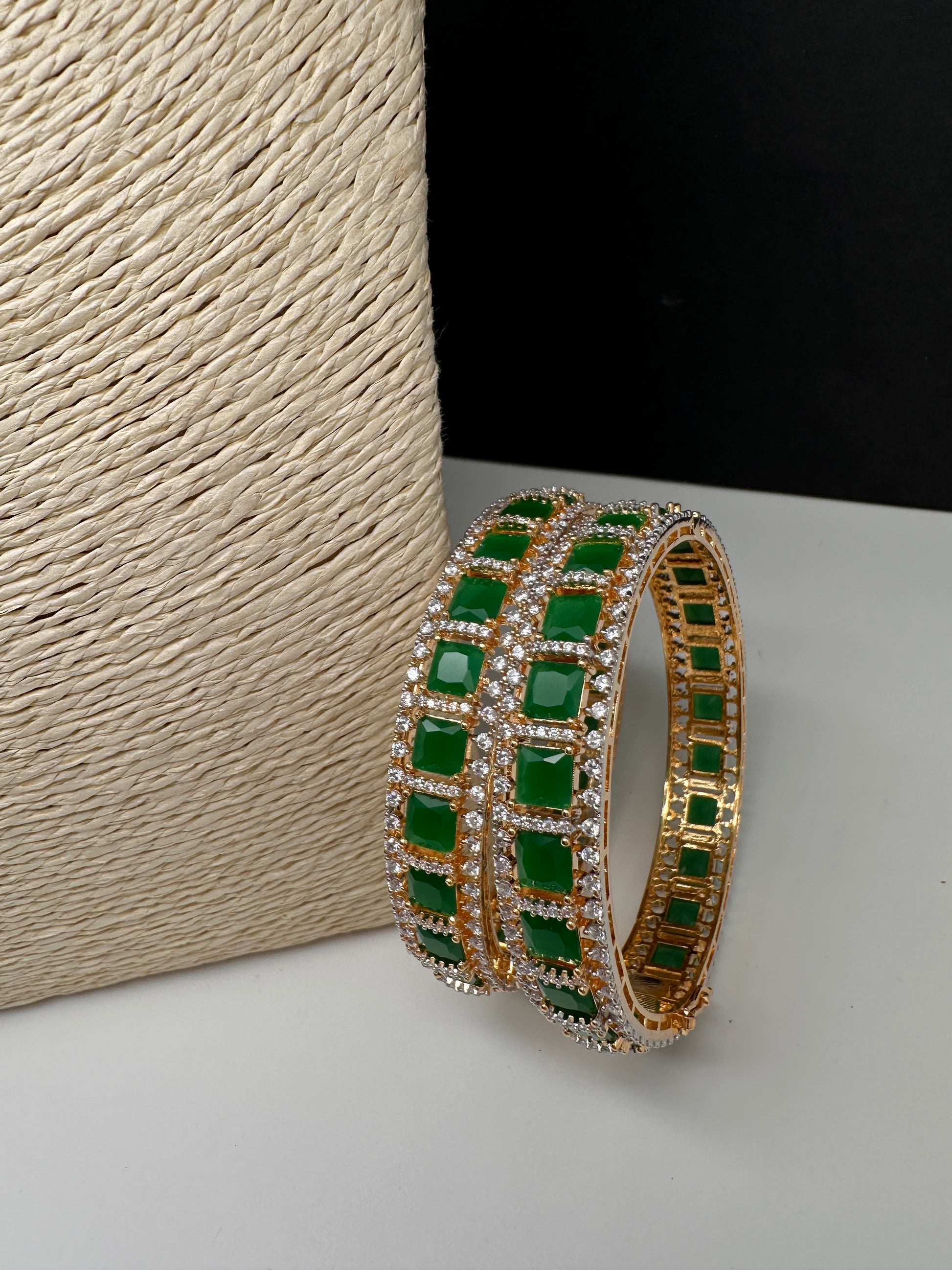 AD Emerald Green Openable Bangles - 2.10
