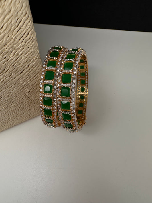 AD Emerald Green Openable Bangles - 2.10