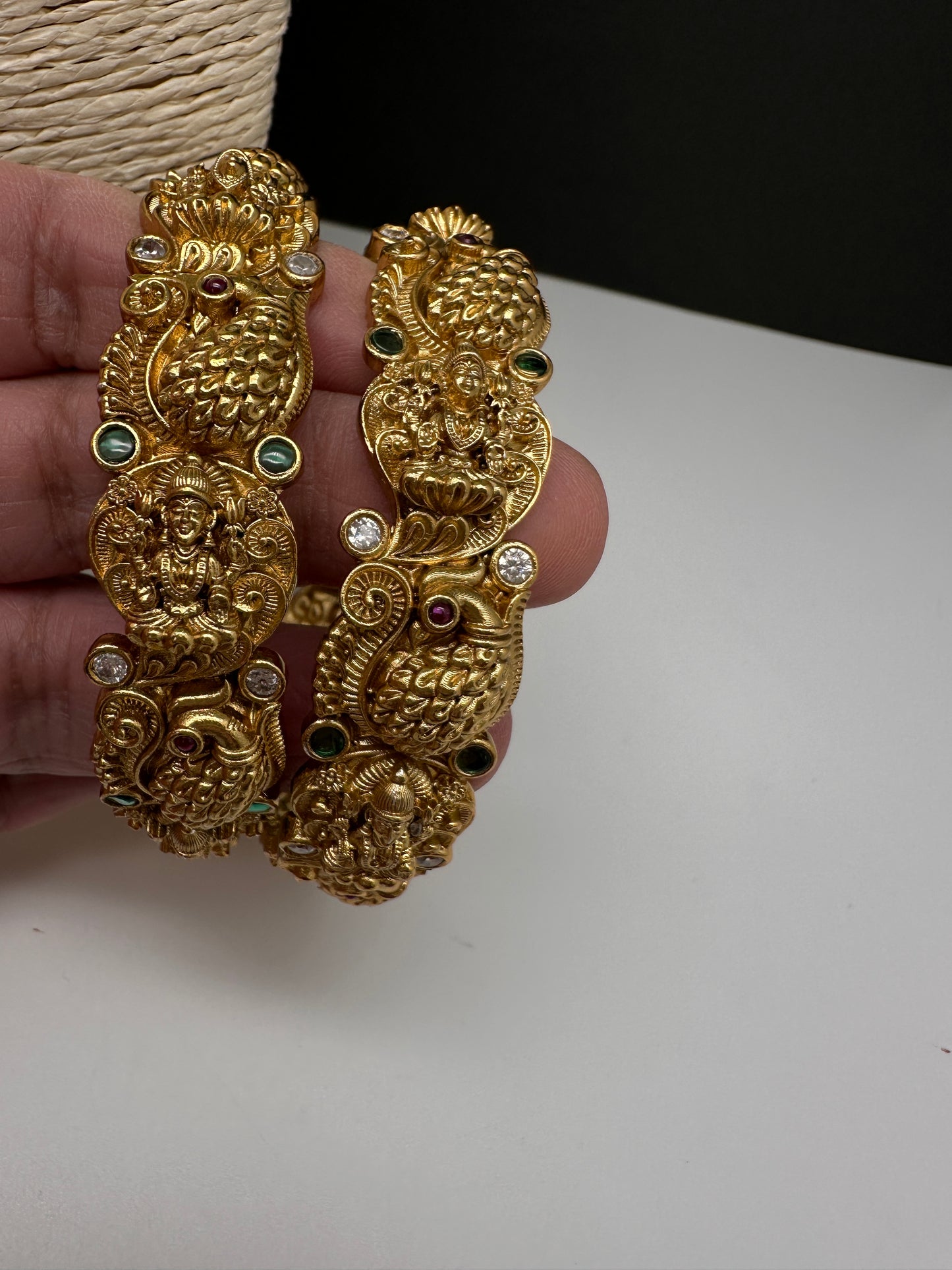 Matte Peacock Goddess Lakshmi Openable Bangles - 2.8