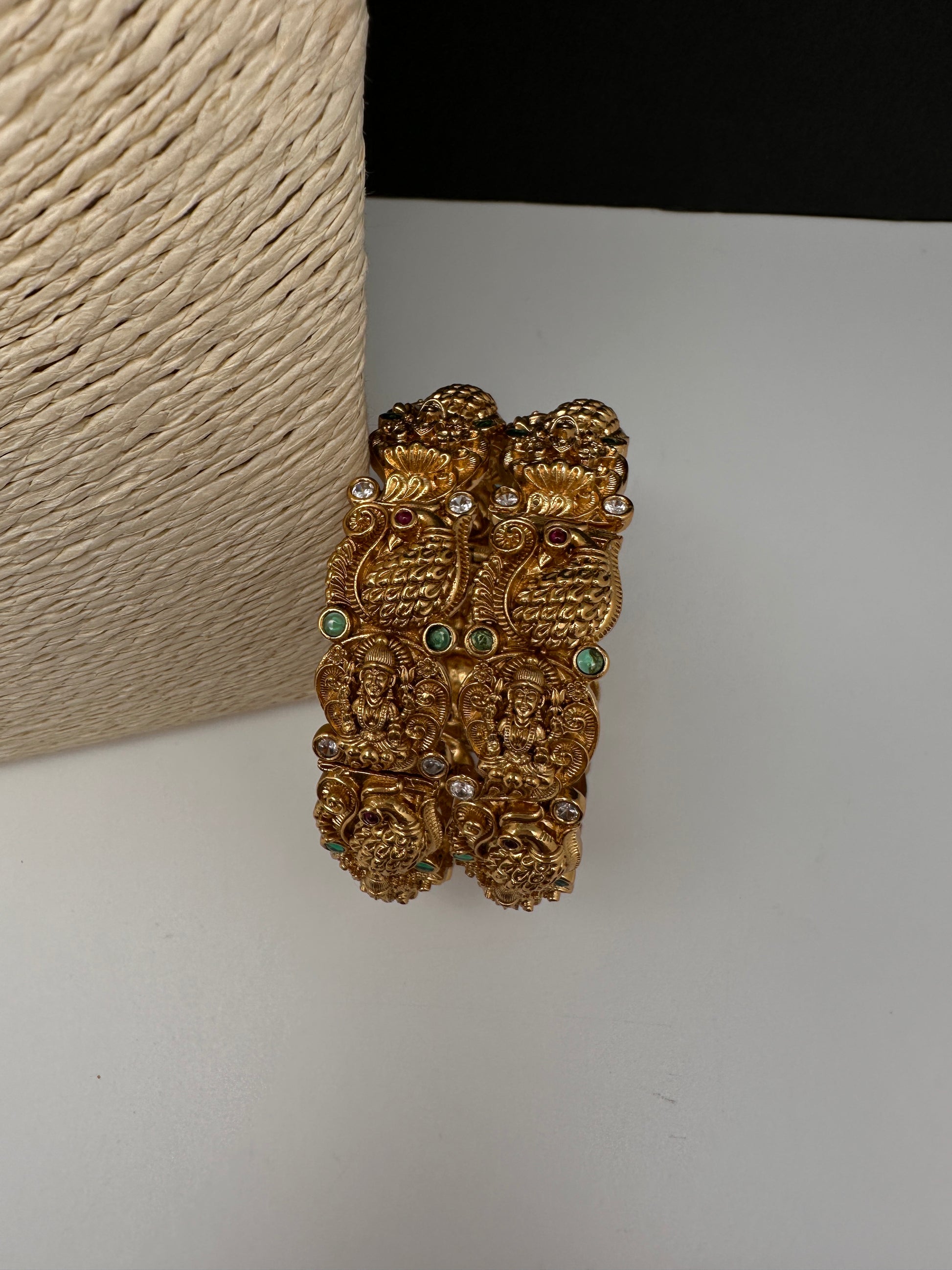 Matte Peacock Goddess Lakshmi Openable Bangles - 2.8