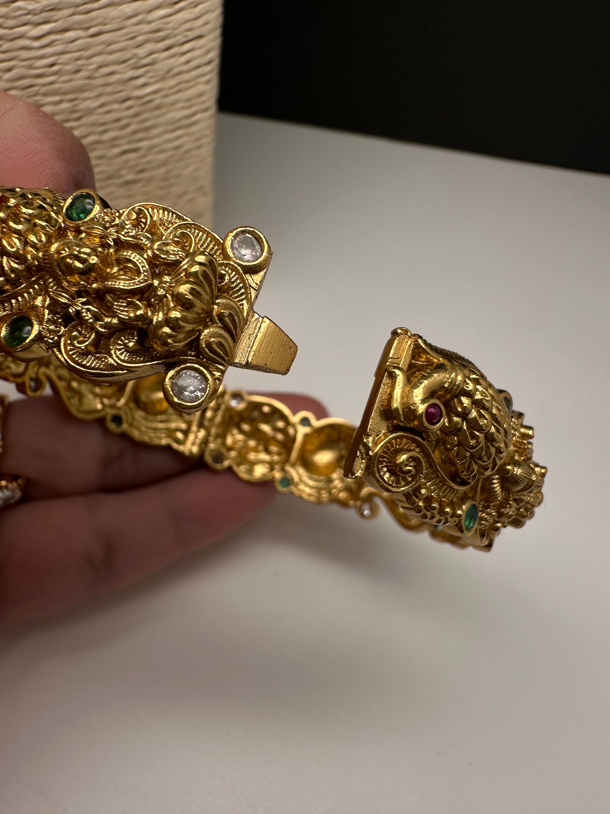 Matte Peacock Goddess Lakshmi Openable Bangles - 2.8