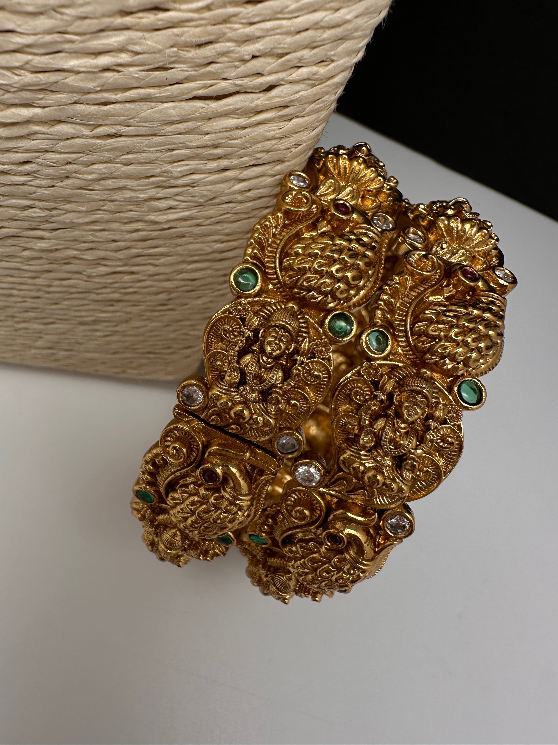 Matte Peacock Goddess Lakshmi Openable Bangles - 2.8