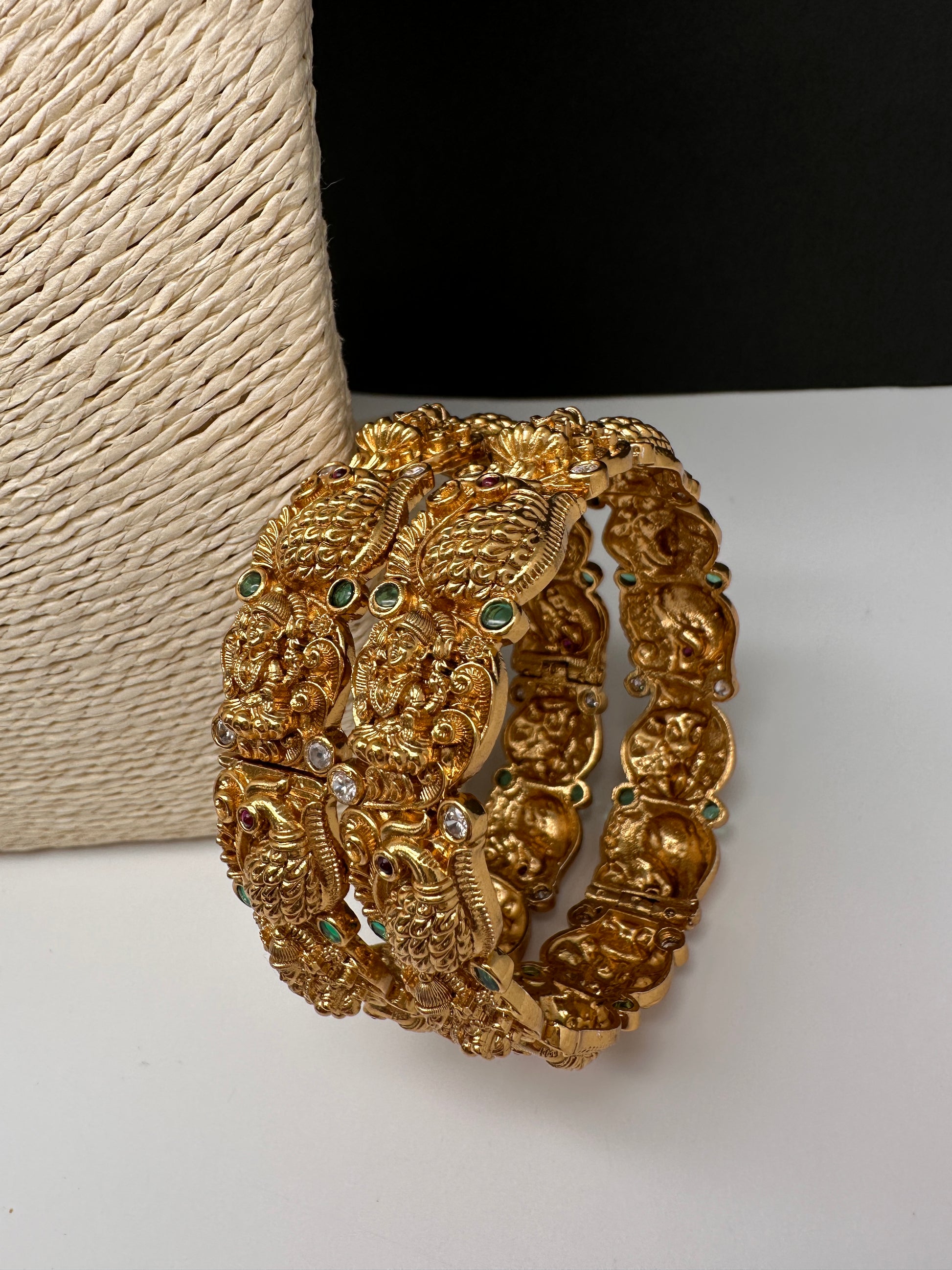 Matte Peacock Goddess Lakshmi Openable Bangles - 2.8
