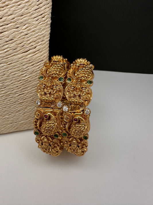 Matte Peacock Goddess Lakshmi Openable Bangles - 2.8