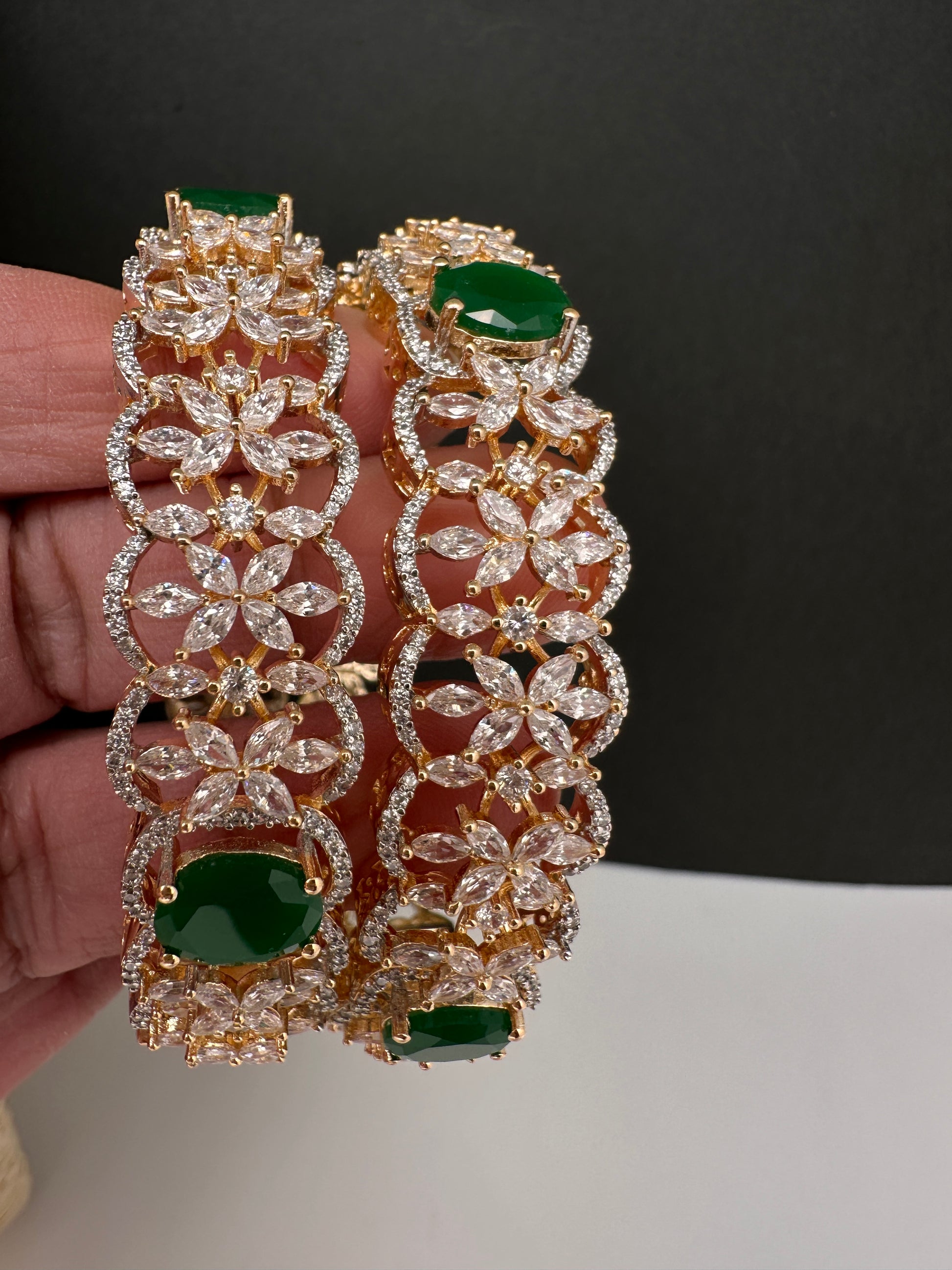 AD Marquise Emerald Green Openable Bangles - 2.8