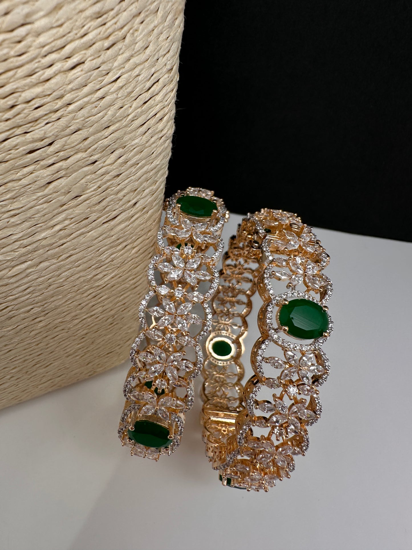 AD Marquise Emerald Green Openable Bangles - 2.8
