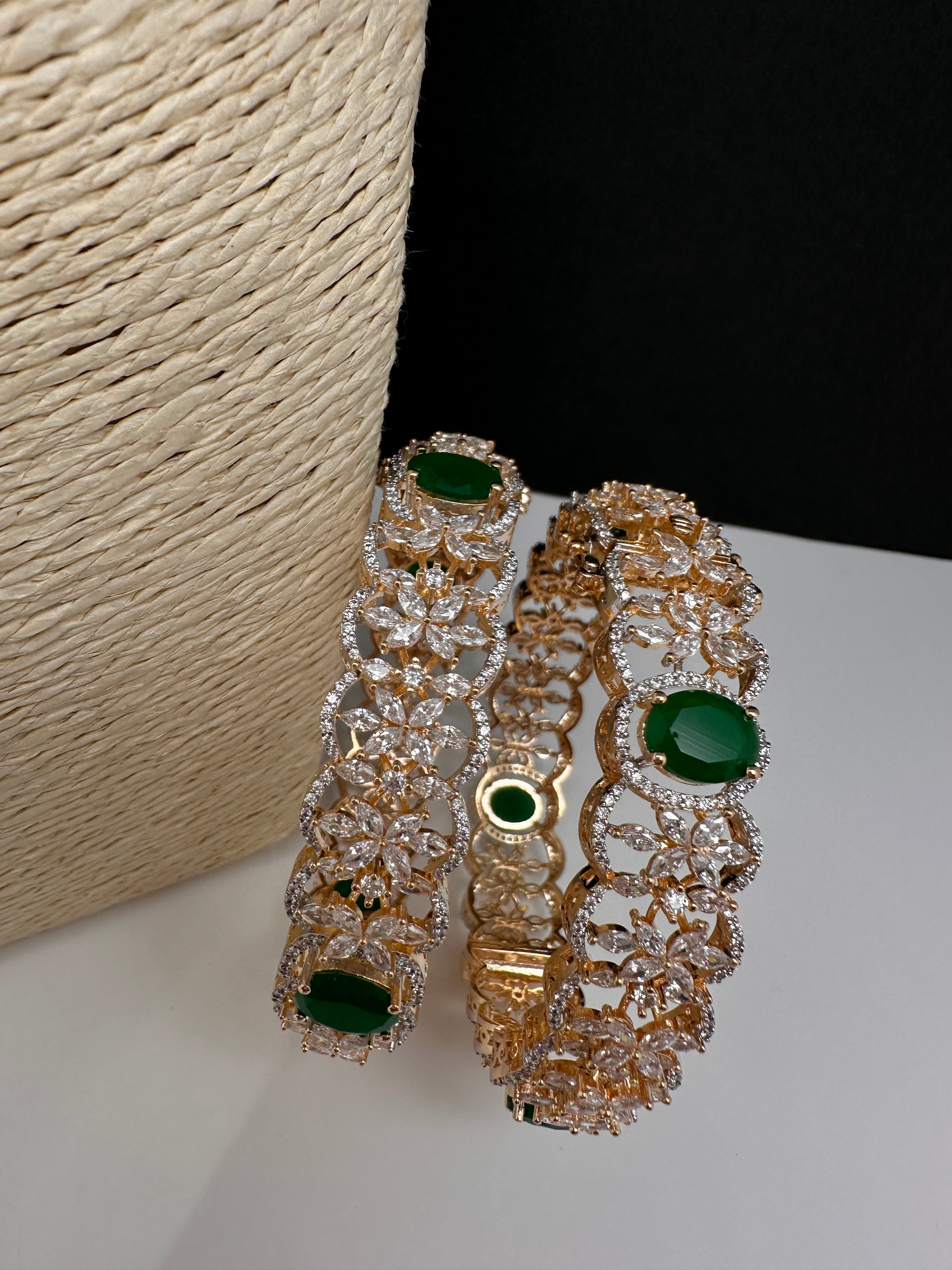 AD Marquise Emerald Green Openable Bangles - 2.8