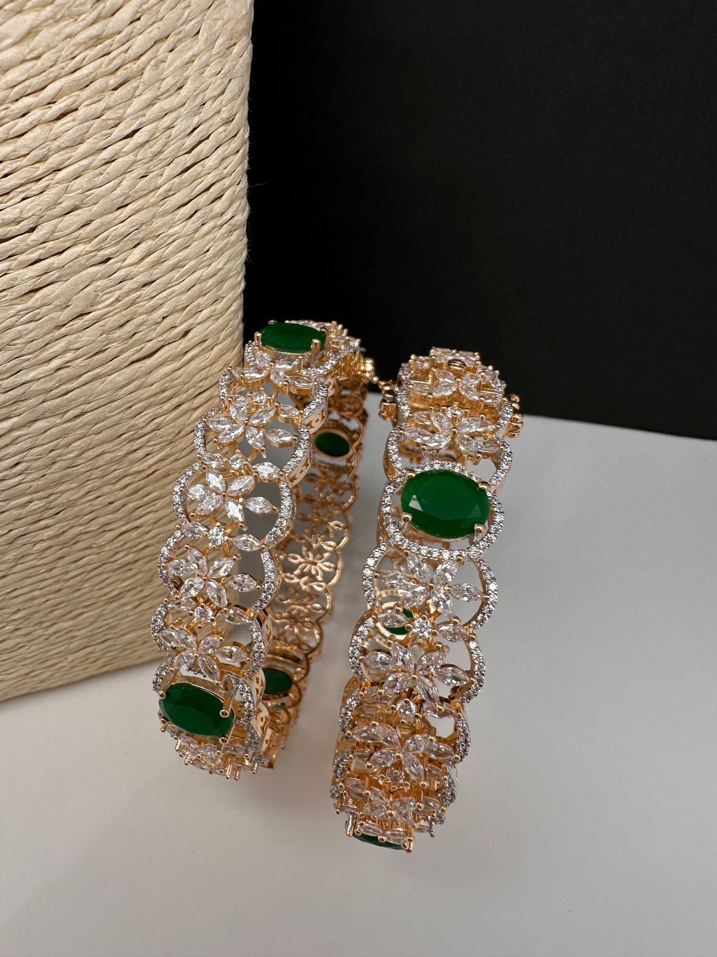AD Marquise Emerald Green Openable Bangles - 2.8