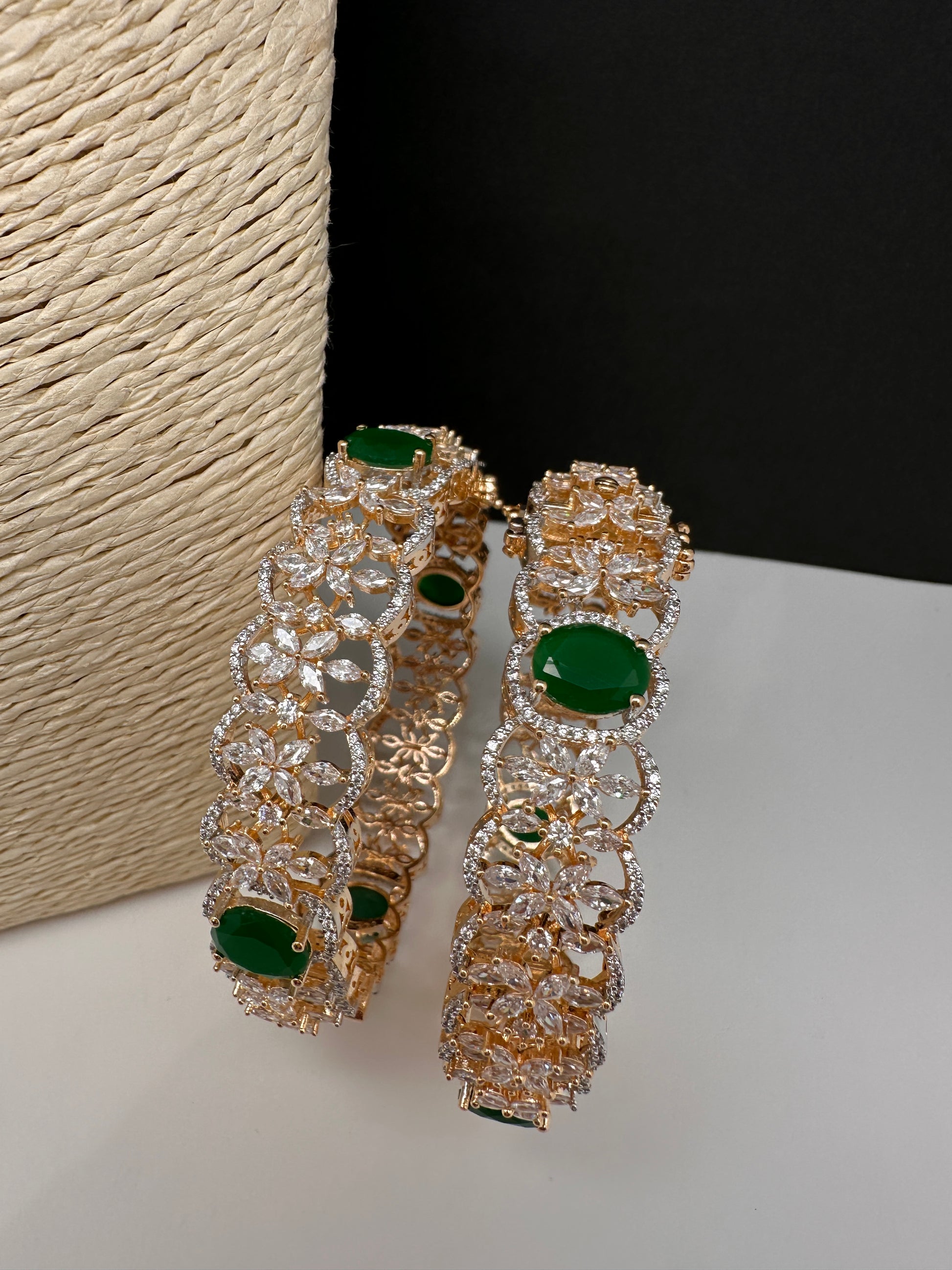 AD Marquise Emerald Green Openable Bangles - 2.8