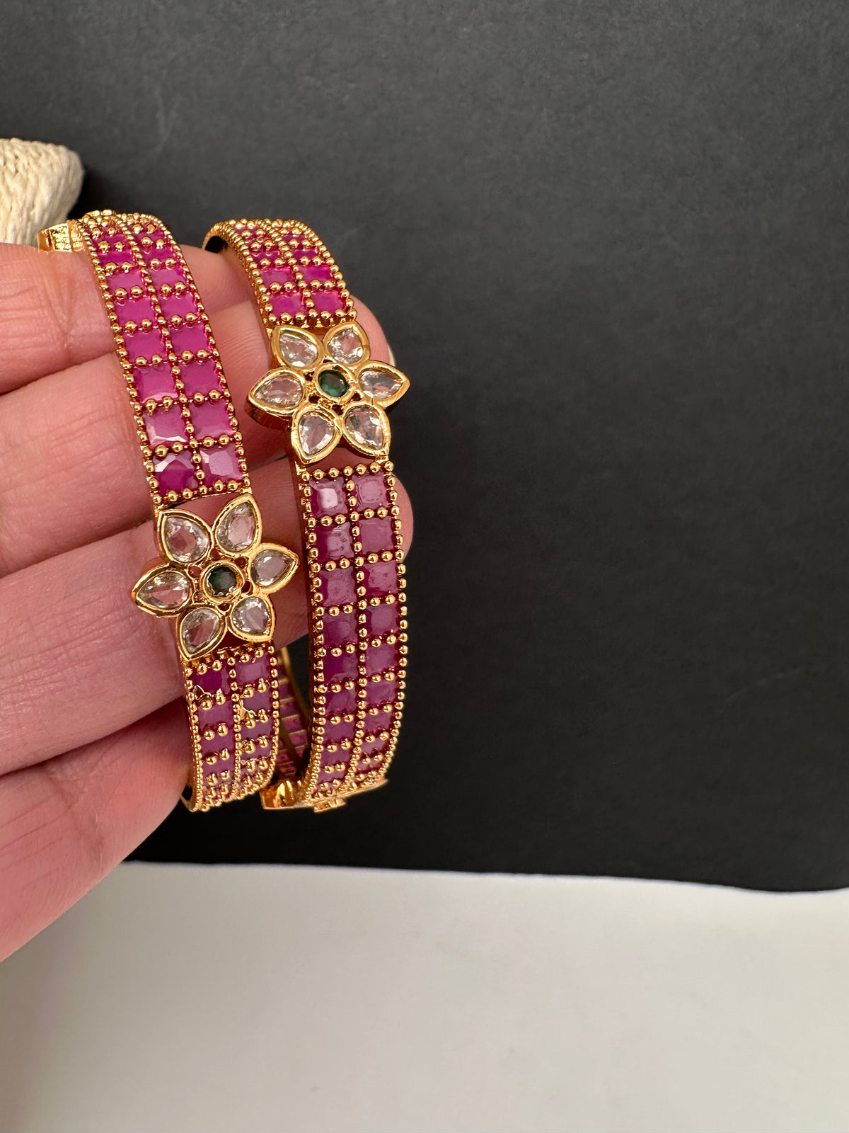 Kemp Red Floral CZ Bangles - 2.8