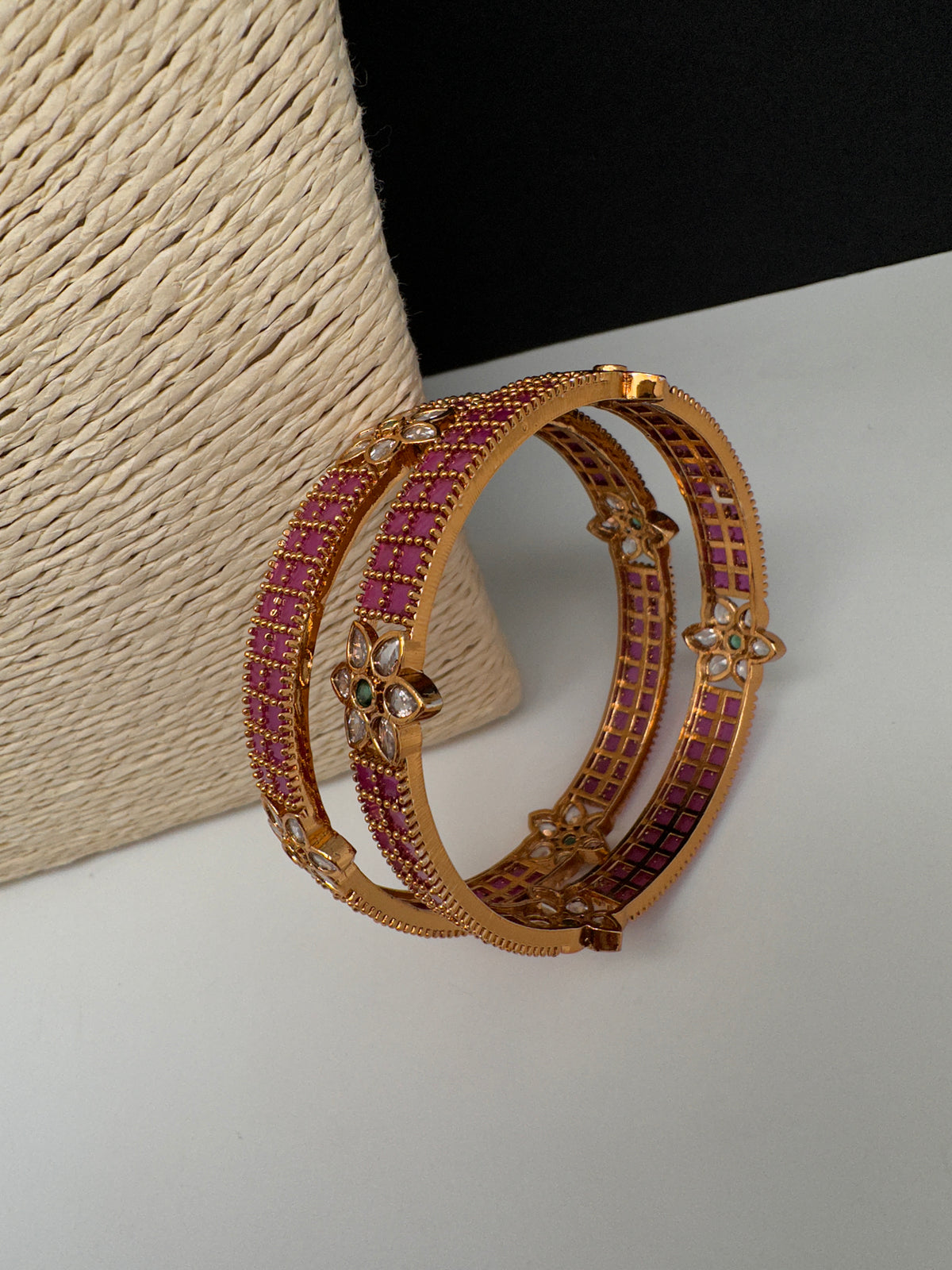 Kemp Red Floral CZ Bangles - 2.8