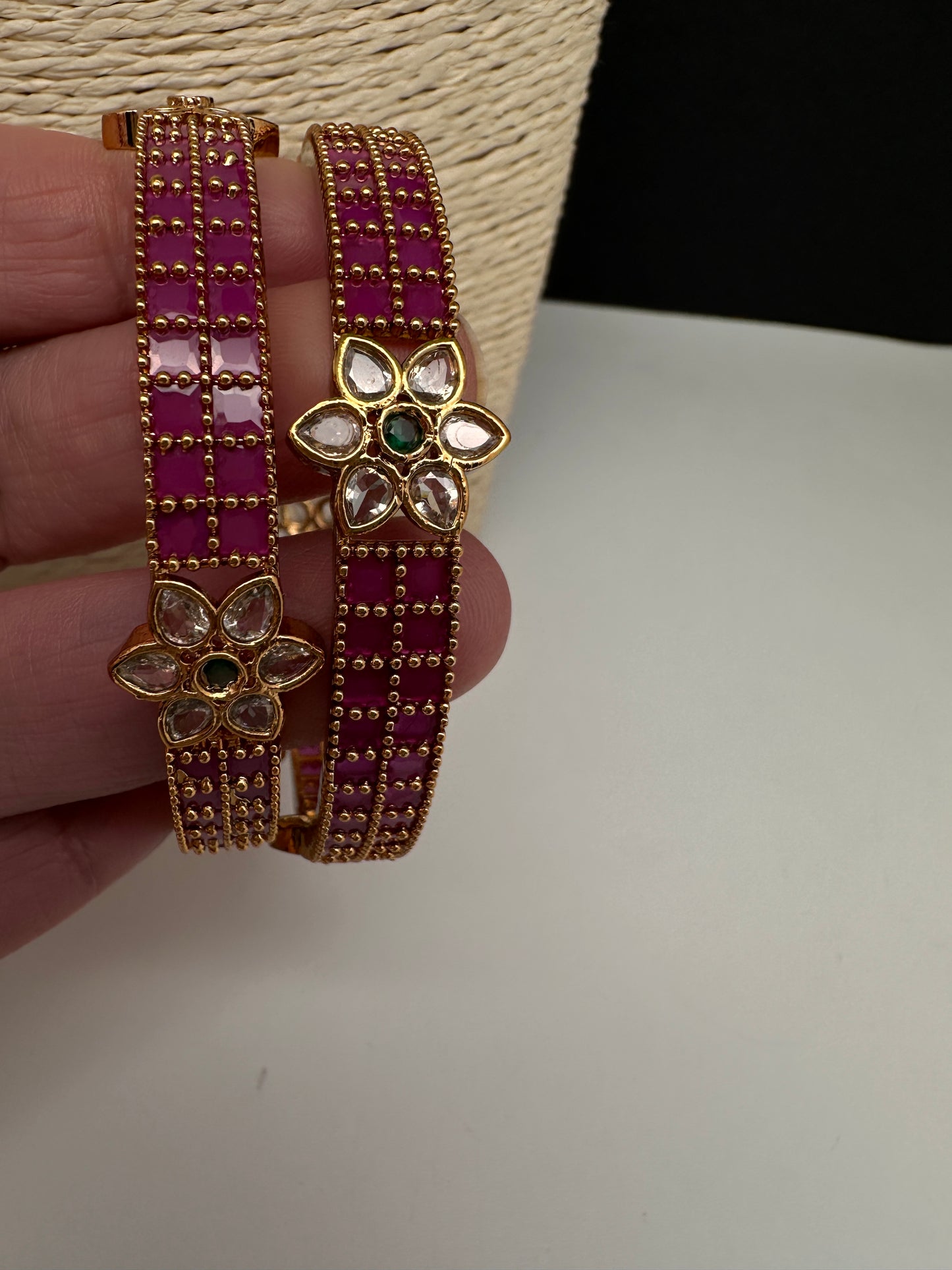 Kemp Red Floral CZ Bangles - 2.8