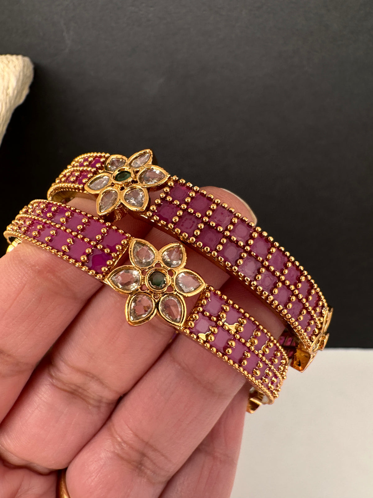Kemp Red Floral CZ Bangles - 2.8