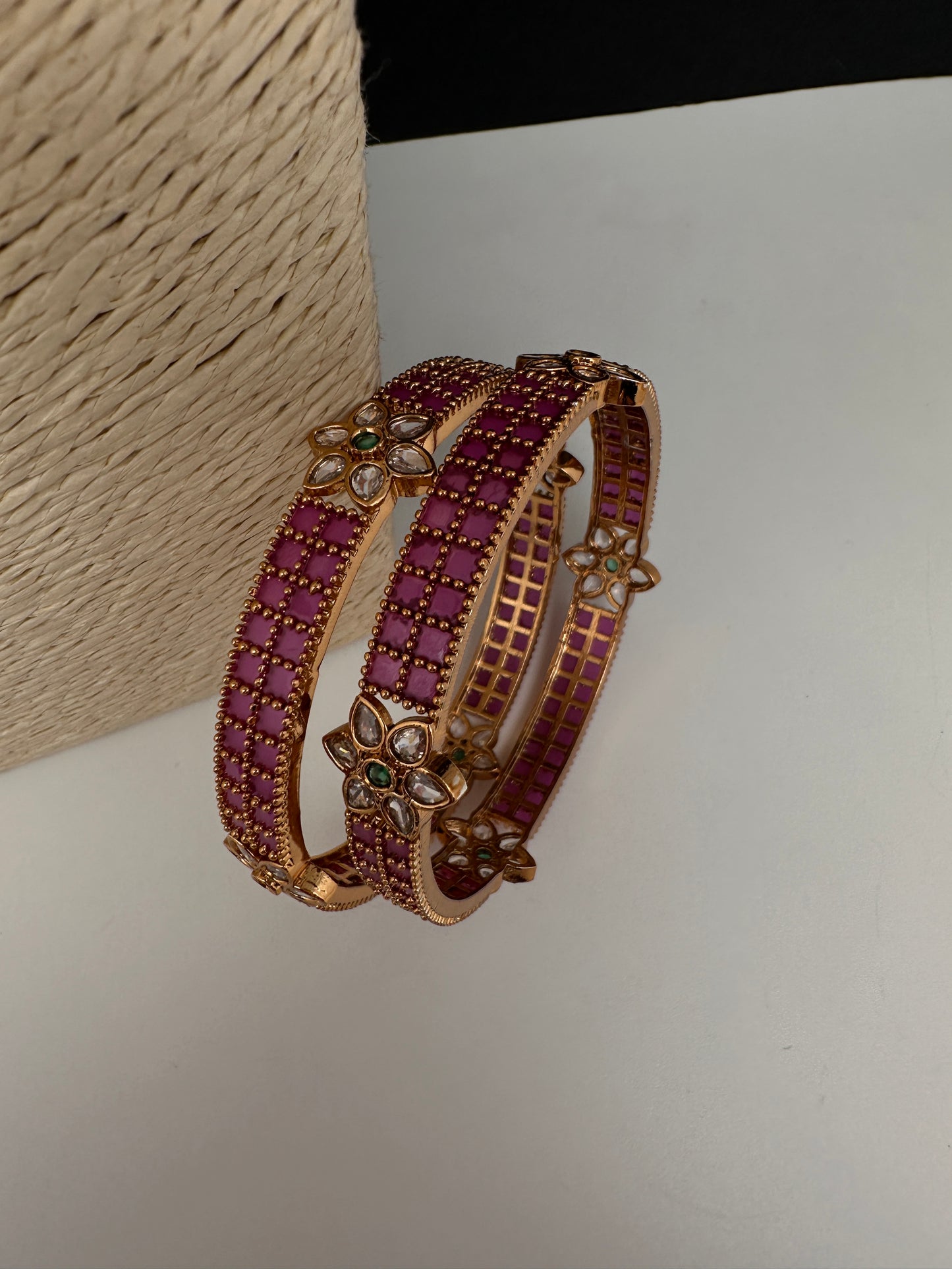 Kemp Red Floral CZ Bangles - 2.8