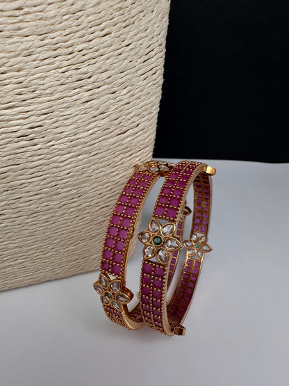 Kemp Red Floral CZ Bangles - 2.8