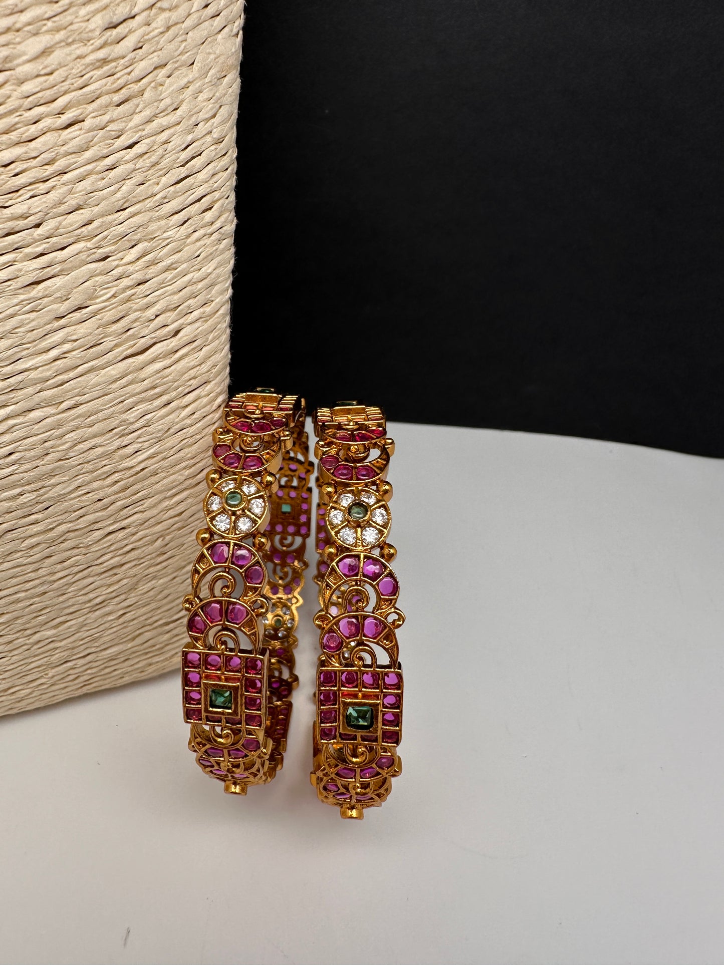 Matte Kempu CZ Bangles - 2.8